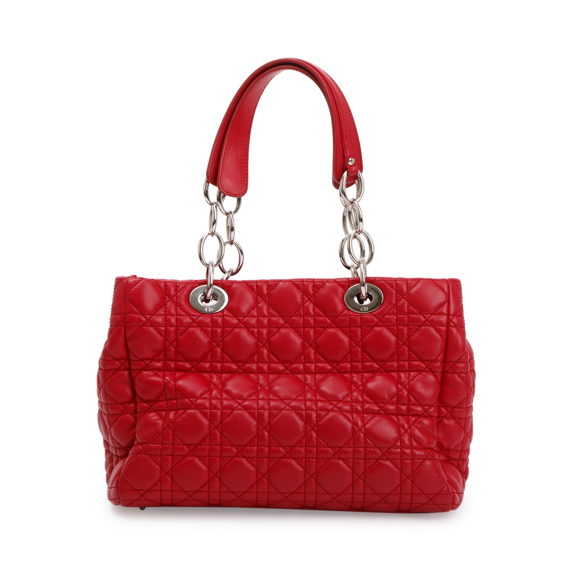 Christian Dior Red Cannage Calfskin Leather Medium Lady Dior Soft Shopping Tote