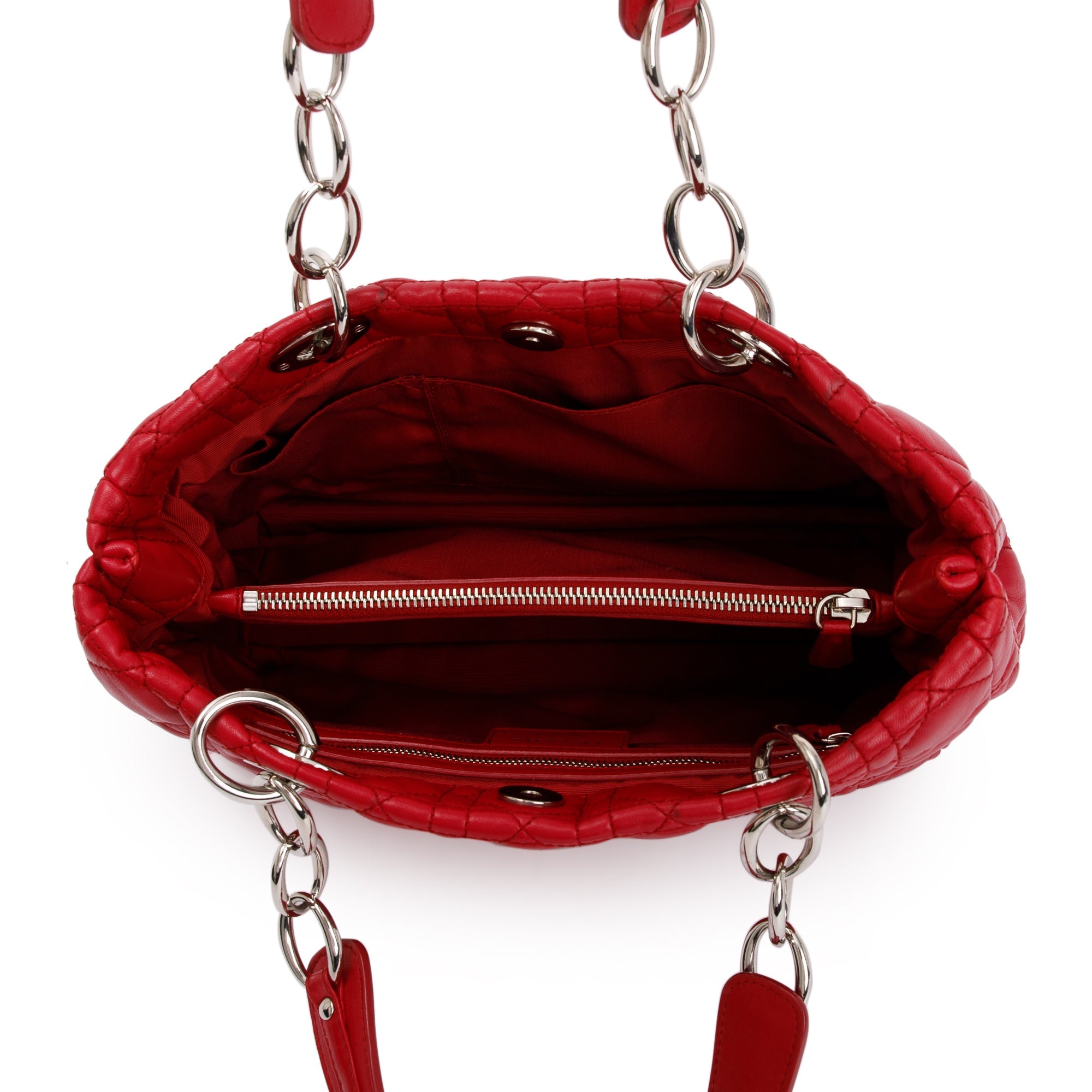 Christian Dior Red Cannage Calfskin Leather Medium Lady Dior Soft Shopping Tote