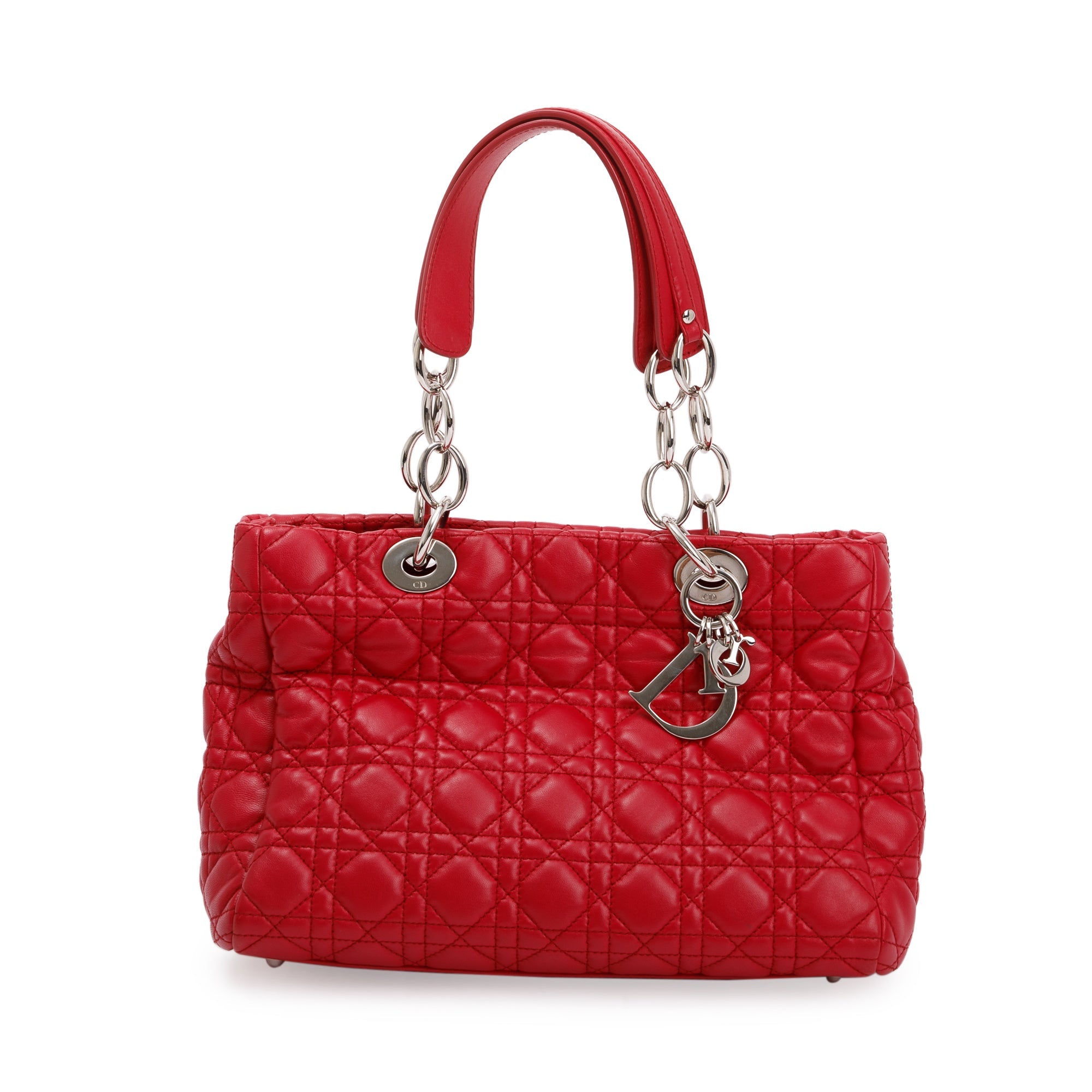 Christian Dior Red Cannage Calfskin Leather Medium Lady Dior Soft Shopping Tote