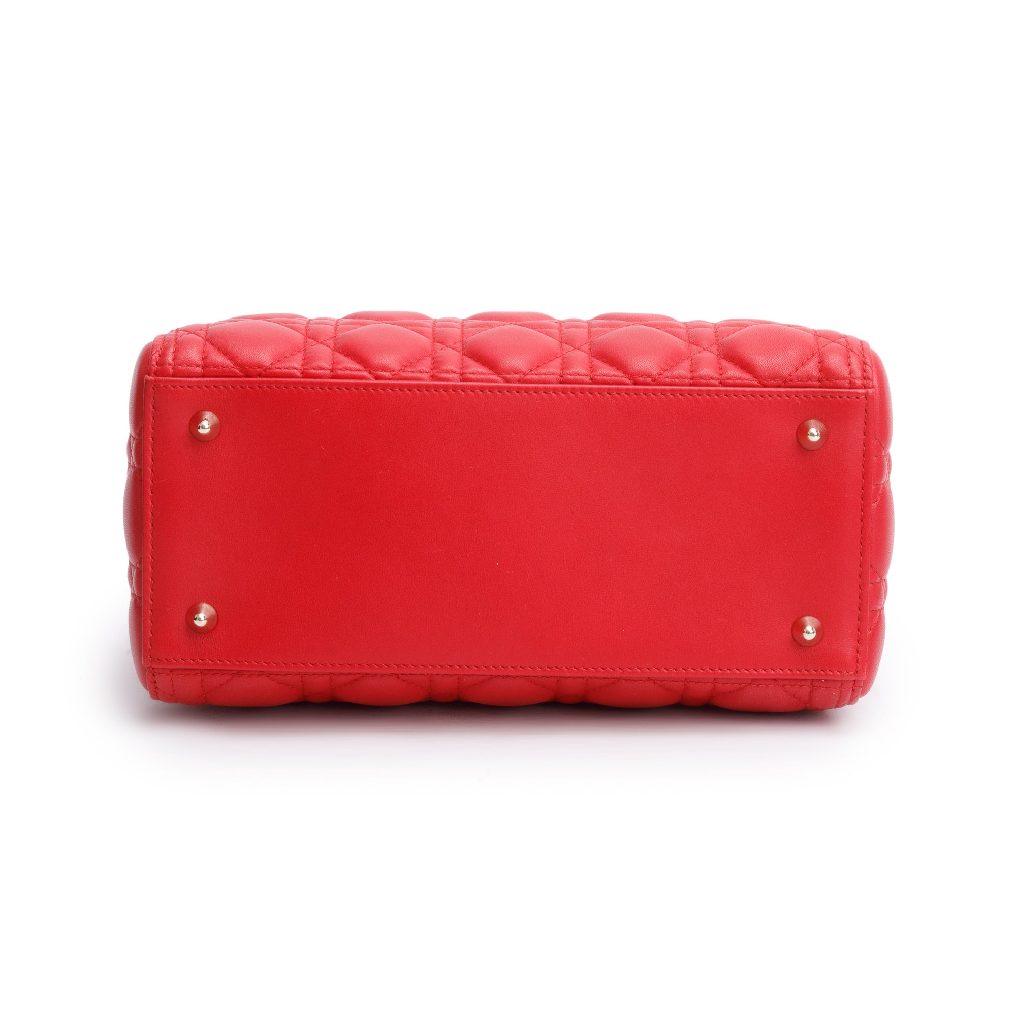 Christian Dior Red Cannage Lambskin Leather Small Lady Dior Bag w/ Strap & Authenticity Card