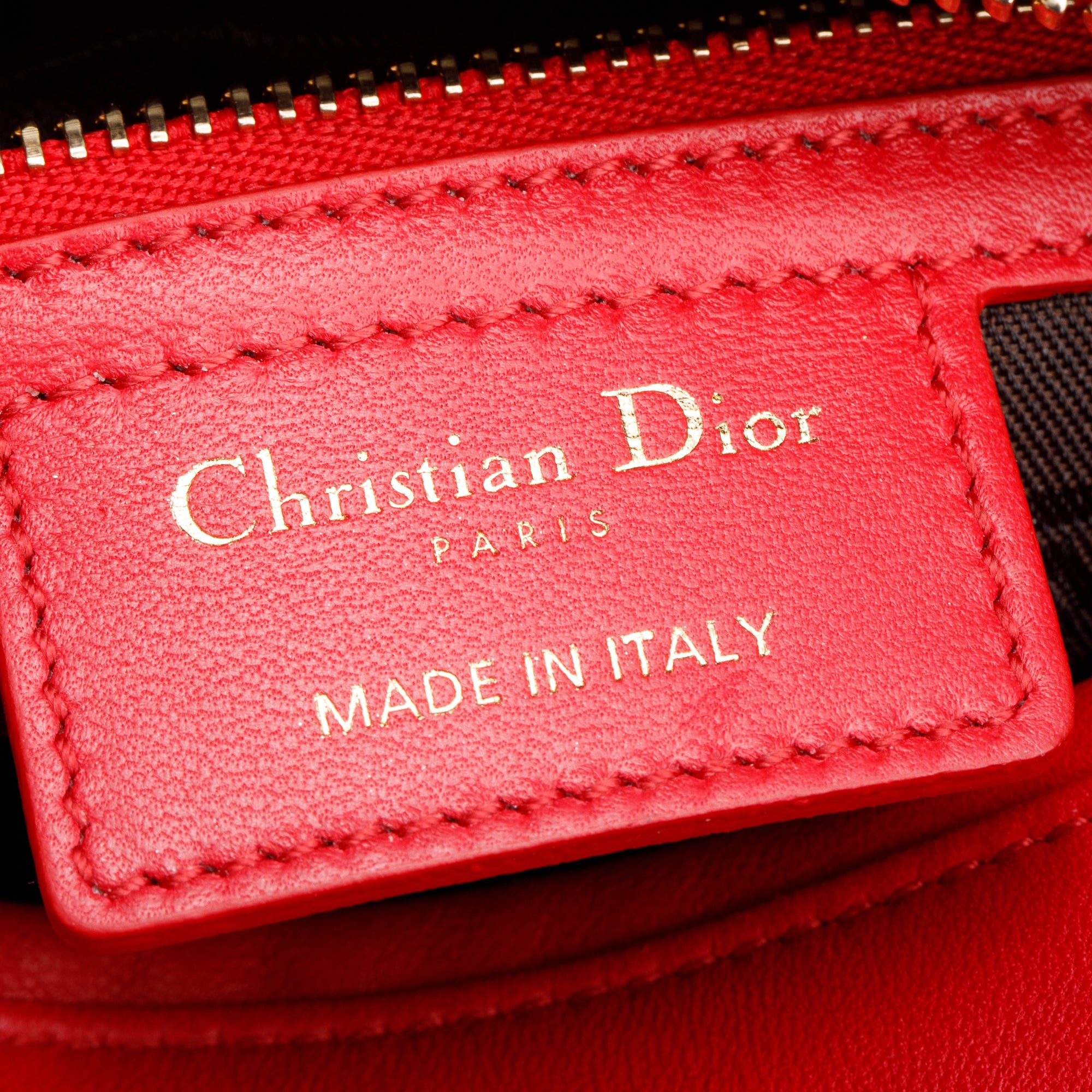 Christian Dior Red Cannage Lambskin Leather Small Lady Dior Bag w/ Strap & Authenticity Card