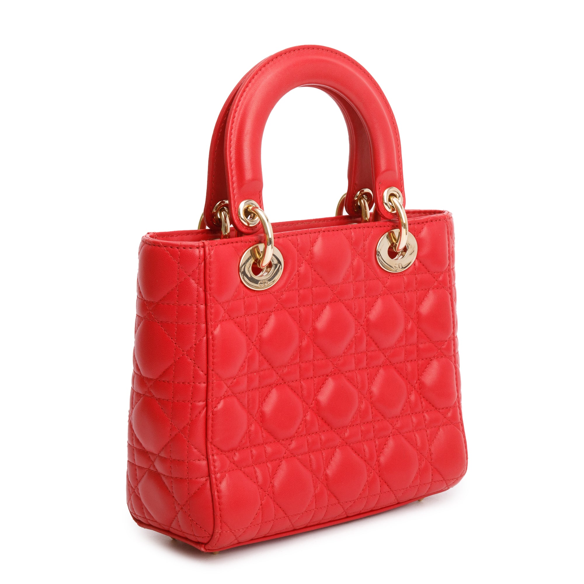 Christian Dior Red Cannage Lambskin Leather Small Lady Dior My AbCDior Bag w/ Strap & Box