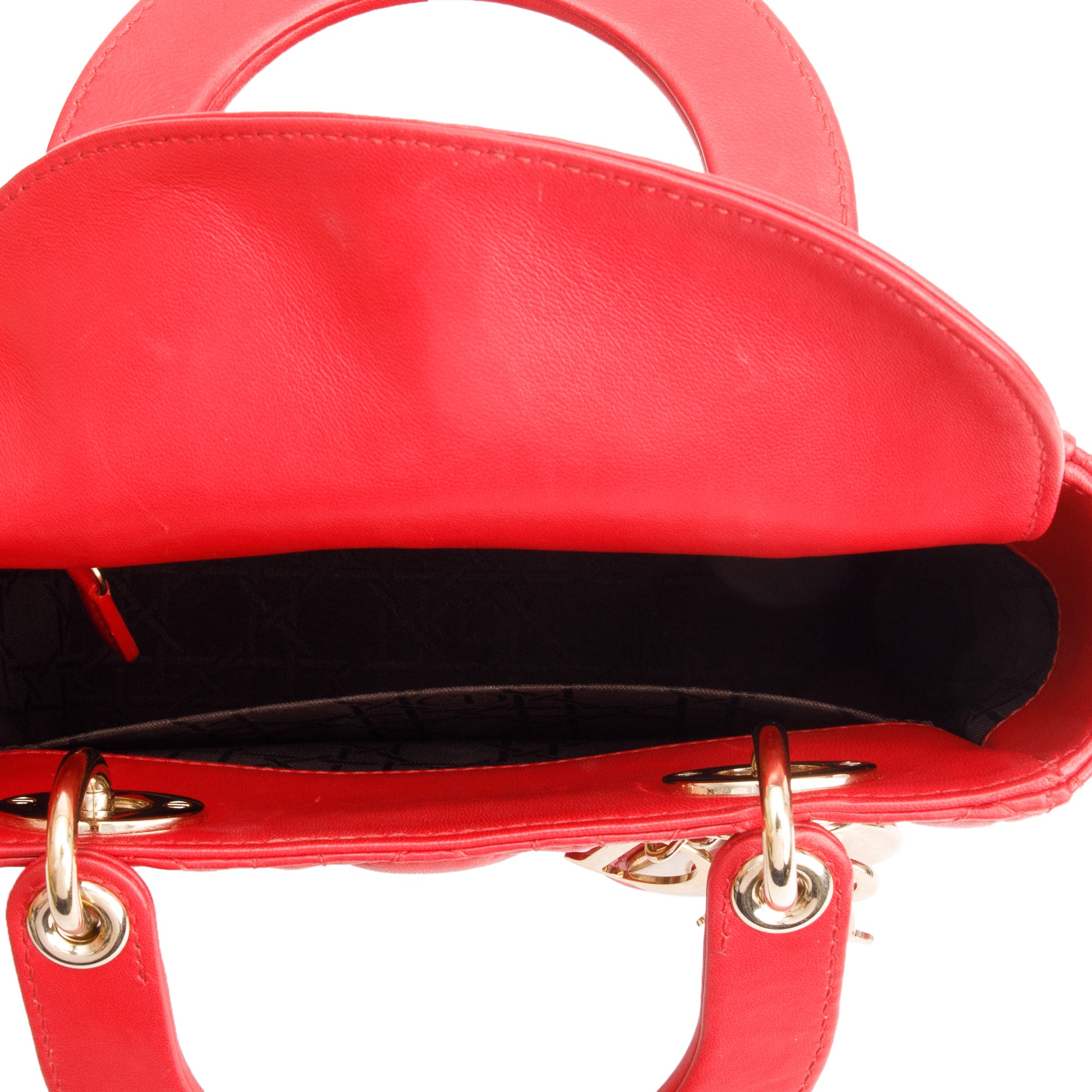 Christian Dior Red Cannage Lambskin Leather Small Lady Dior My AbCDior Bag w/ Strap & Box