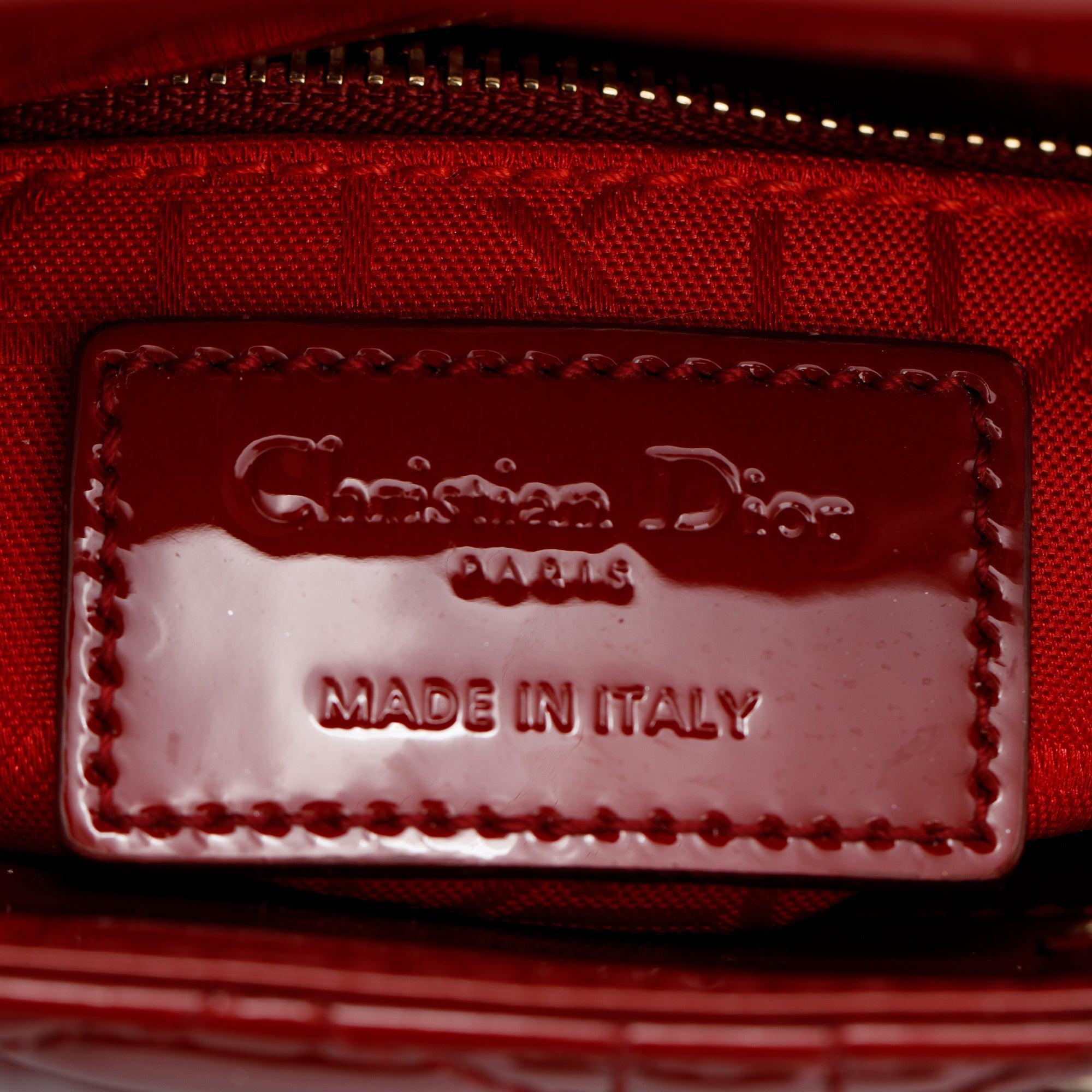 Christian Dior Red Cannage Patent Leather Mini Lady Dior Bag w/ Strap