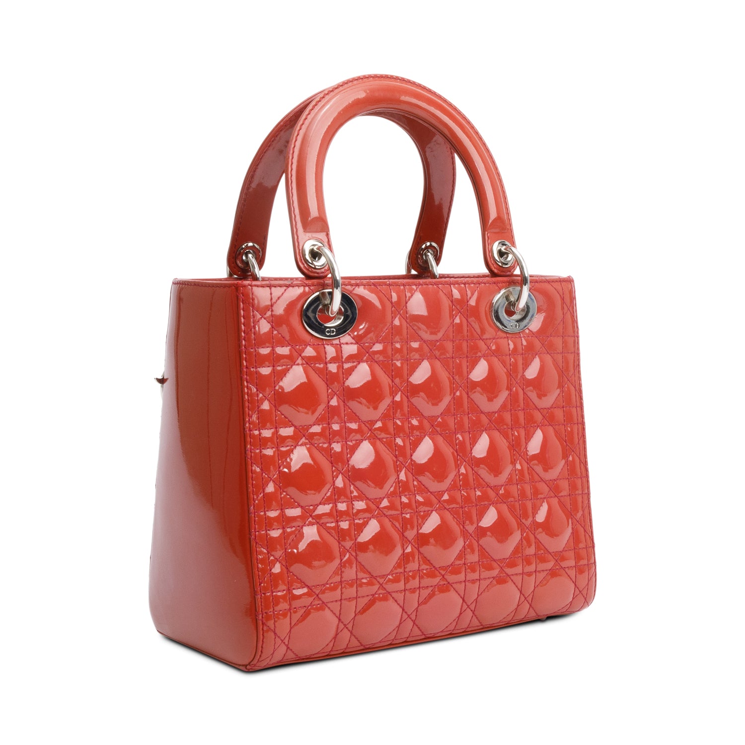 Christian Dior Red Cannage Patent Leather Small Lady Dior Bag w/ Strap