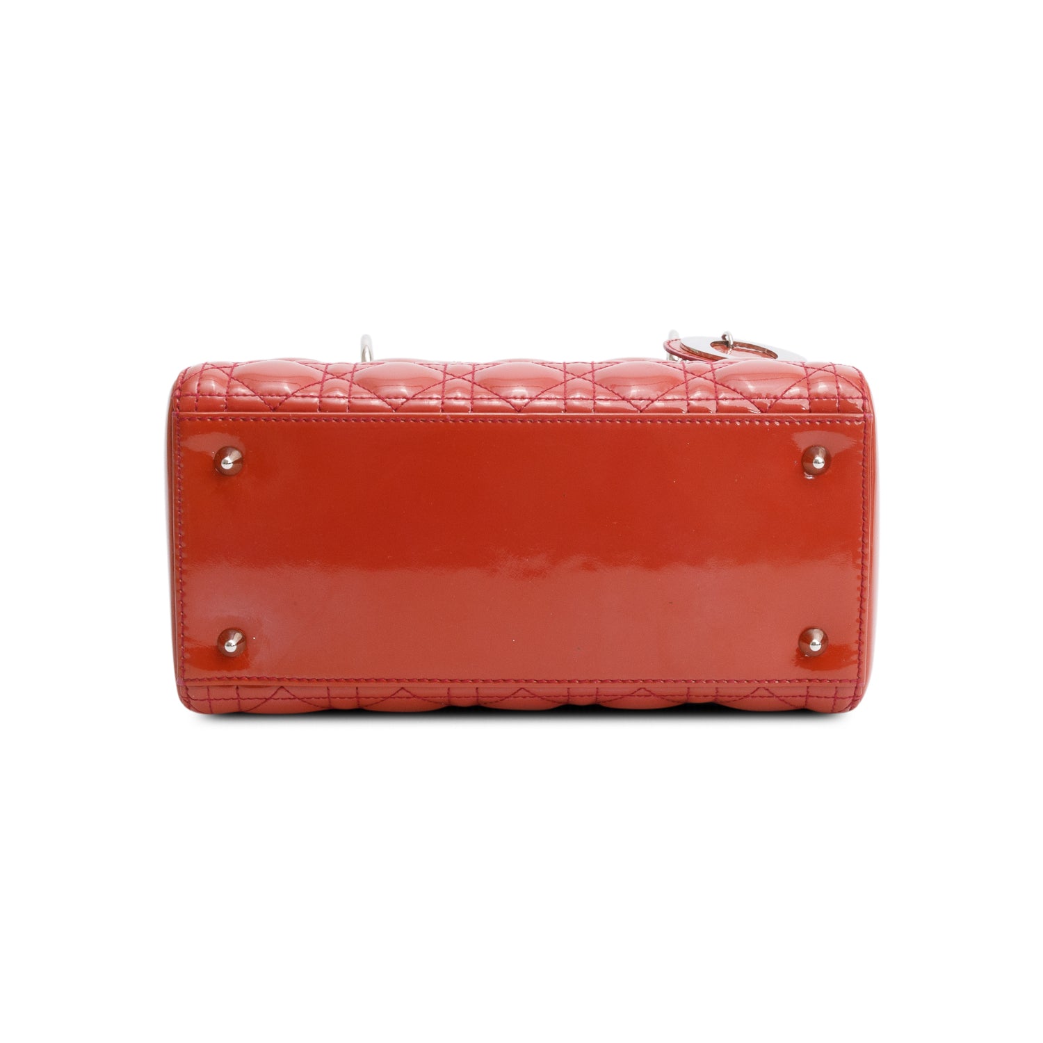 Christian Dior Red Cannage Patent Leather Small Lady Dior Bag w/ Strap