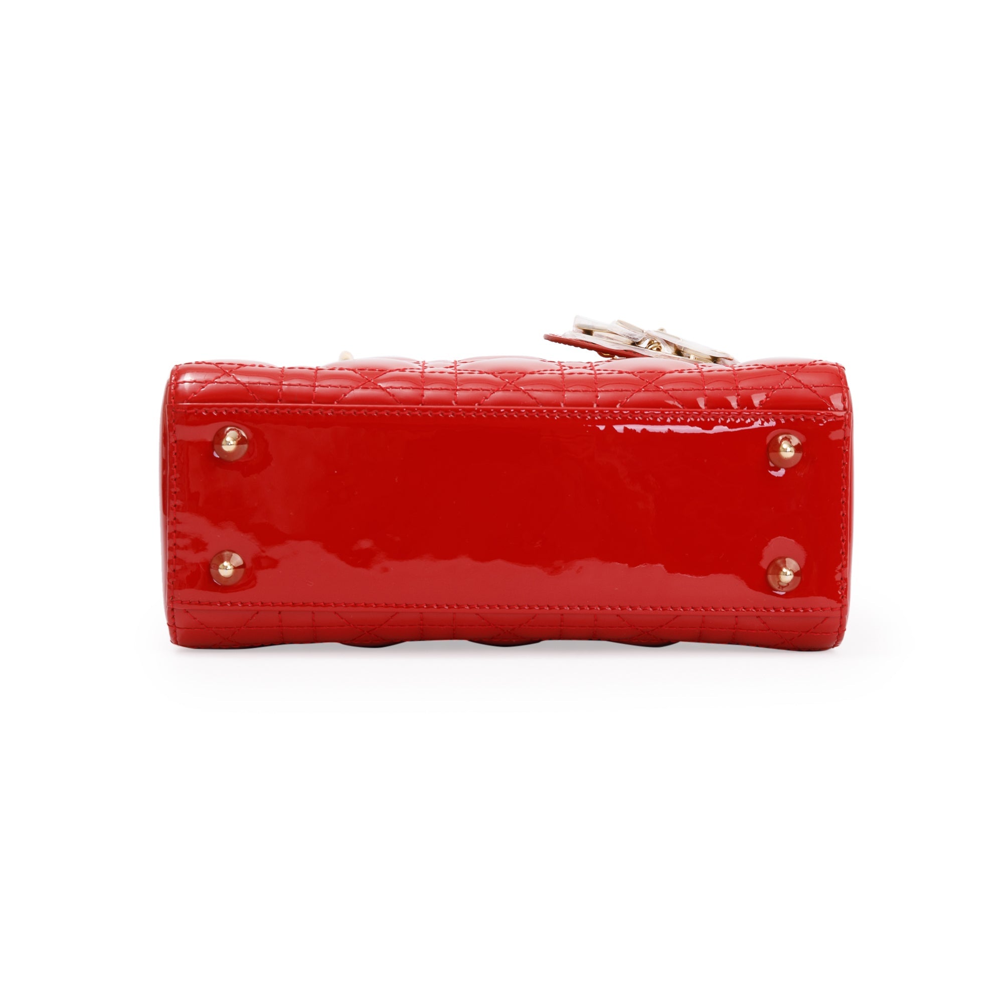 Christian Dior Red Patent Cannage Leather Small Lady Dior Bag w/ Strap, Box & Authenticity Card