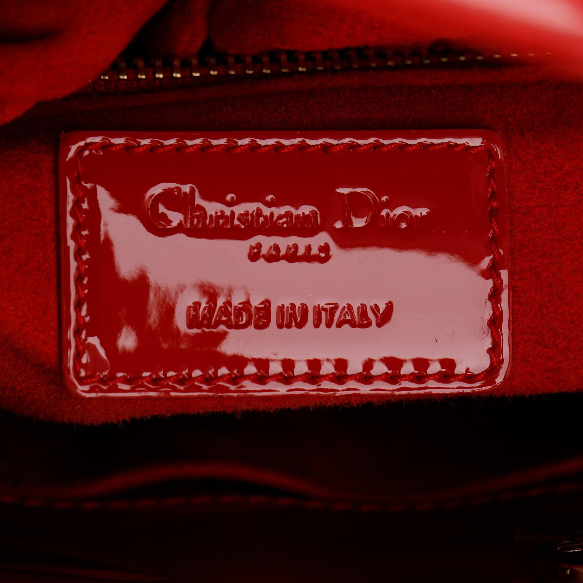 Christian Dior Red Patent Cannage Leather Small Lady Dior Bag w/ Strap, Box & Authenticity Card