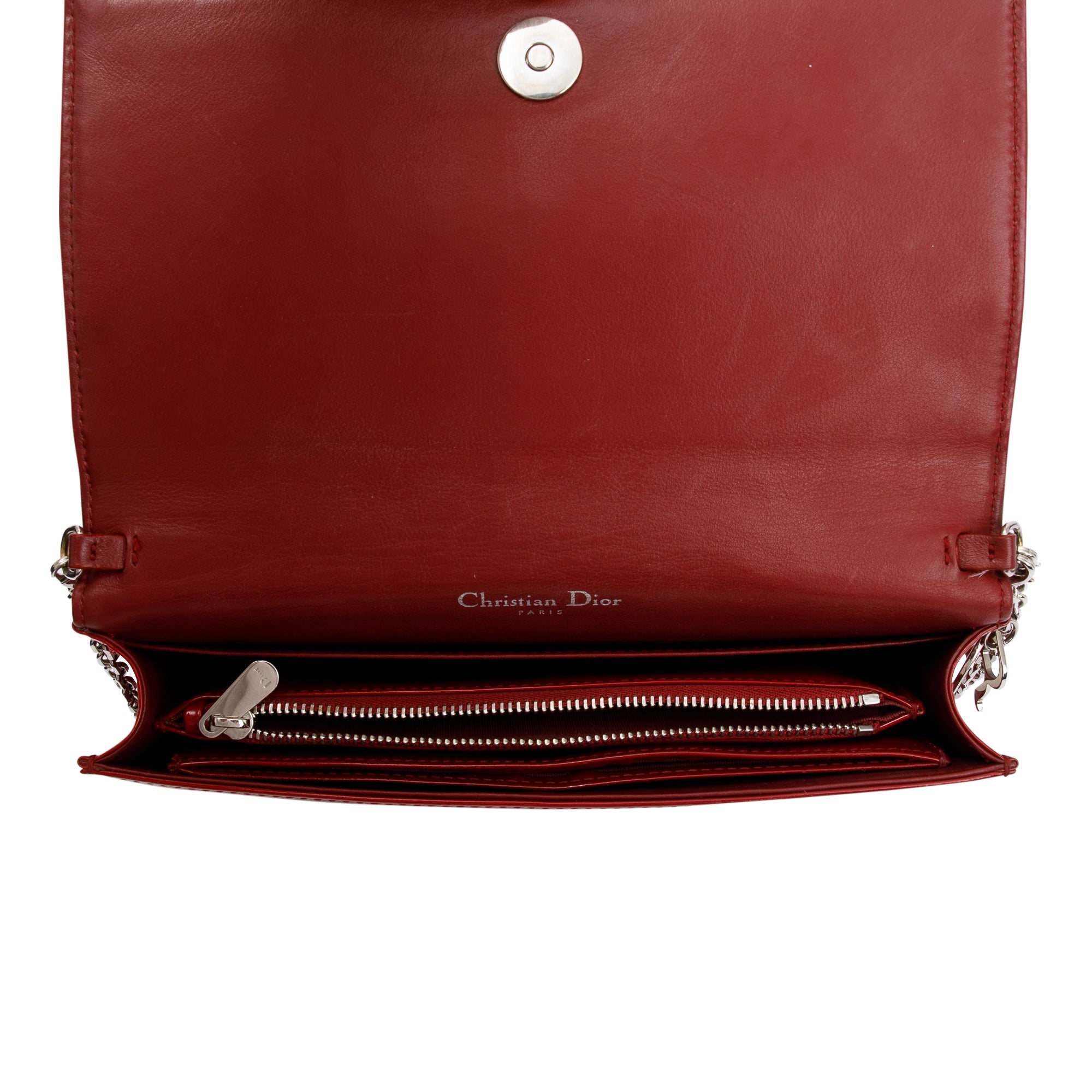 Christian Dior Red Patent Leather Lady Dior Chain Pouch w/ Inserts