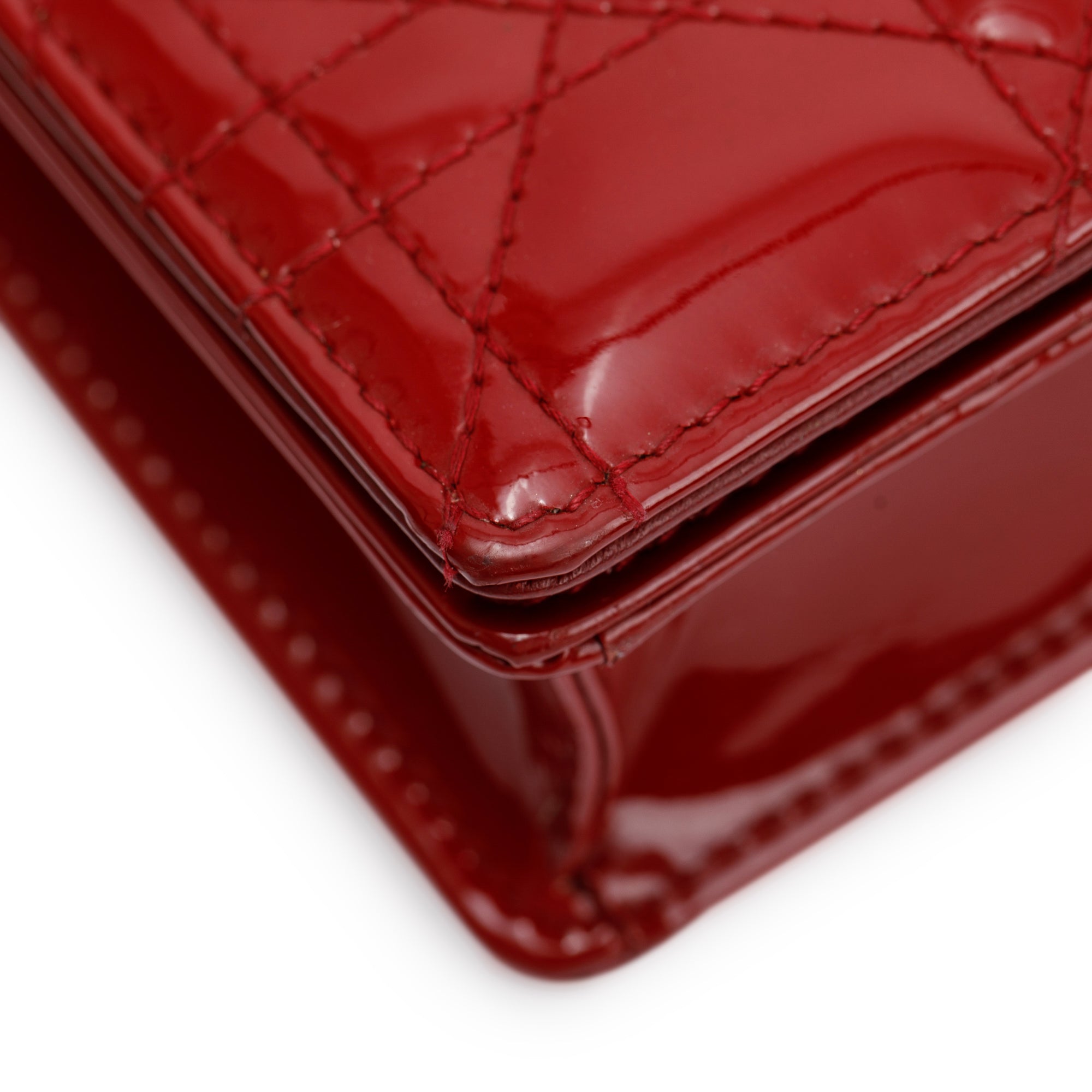 Christian Dior Red Patent Leather Lady Dior Chain Pouch w/ Inserts