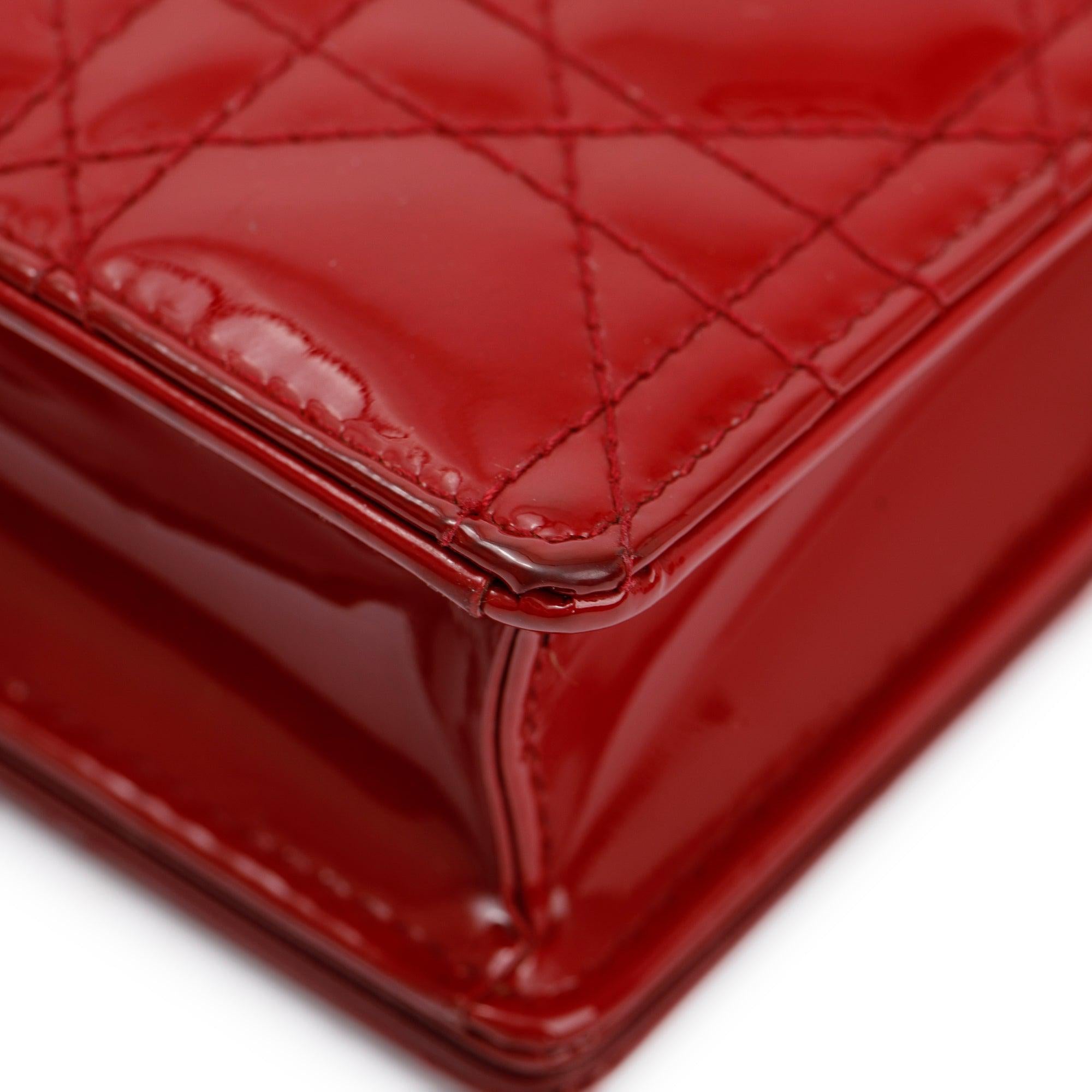 Christian Dior Red Patent Leather Lady Dior Chain Pouch w/ Inserts