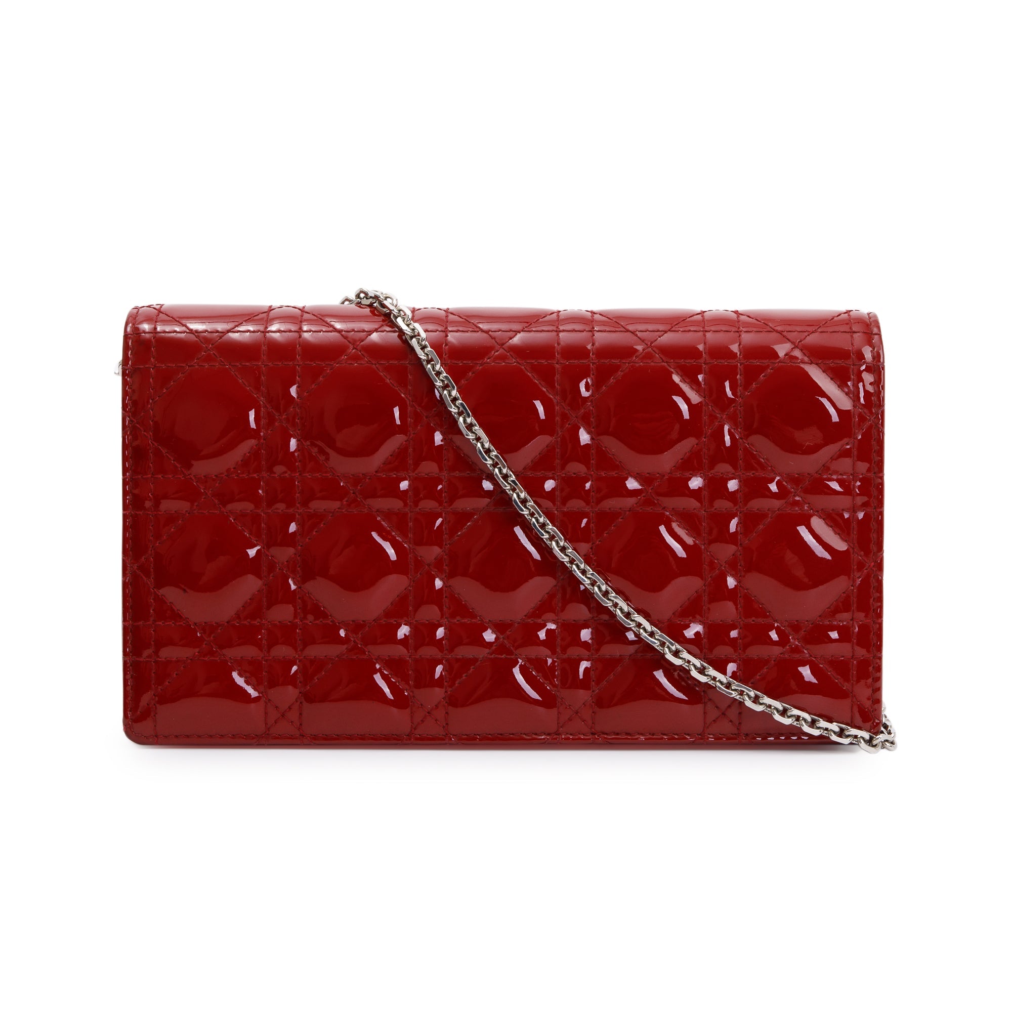 Christian Dior Red Patent Leather Lady Dior Chain Pouch w/ Inserts