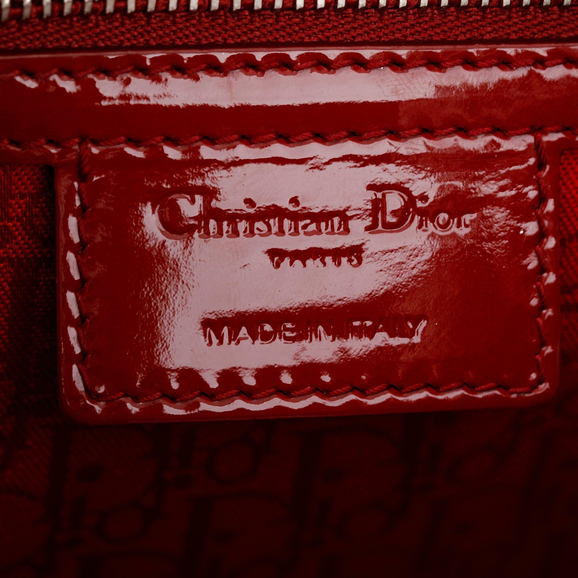 Christian Dior Red Patent Leather Large Lady Dior Bag w/ Strap