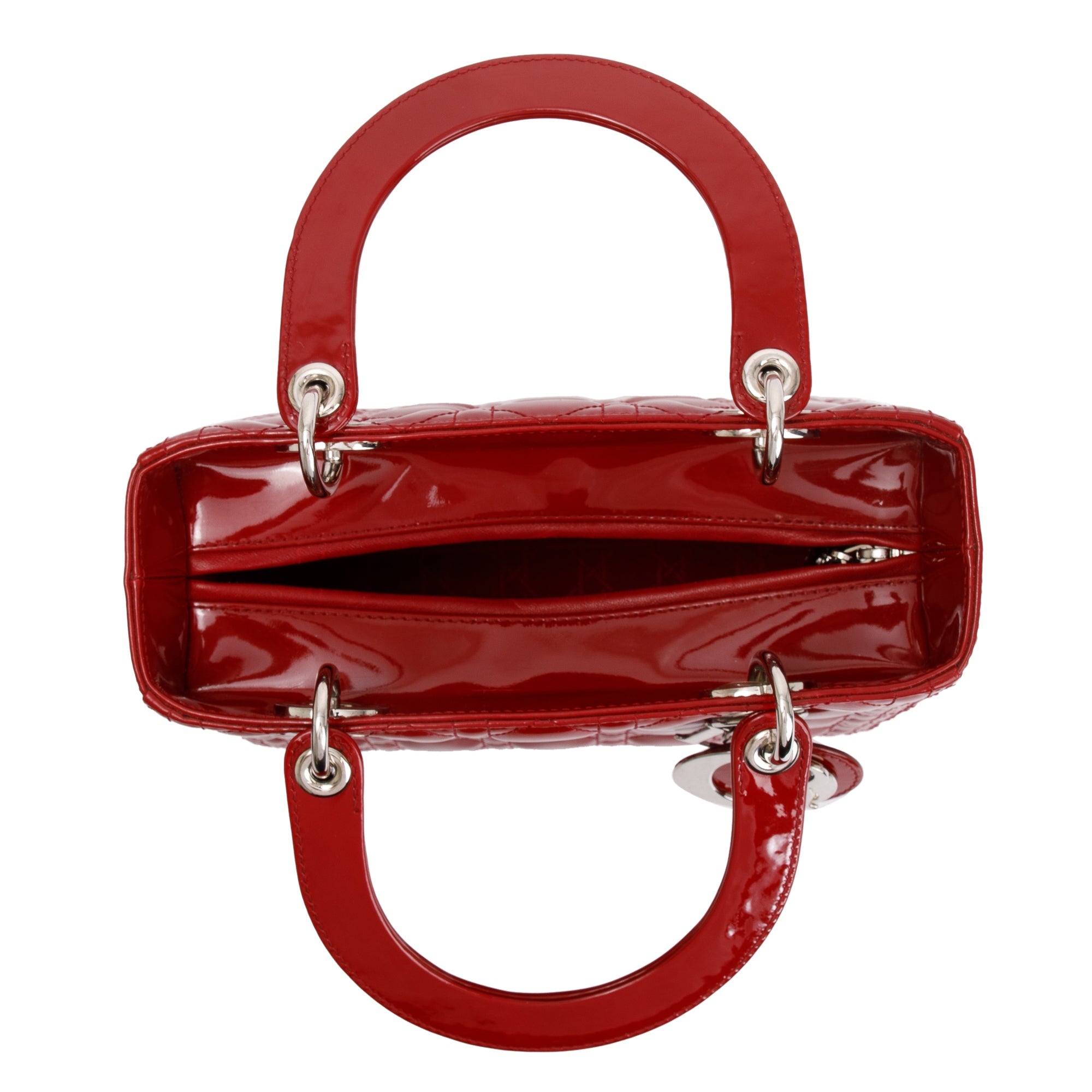 Christian Dior Red Patent Leather Medium Lady Dior Bag w/ Strap