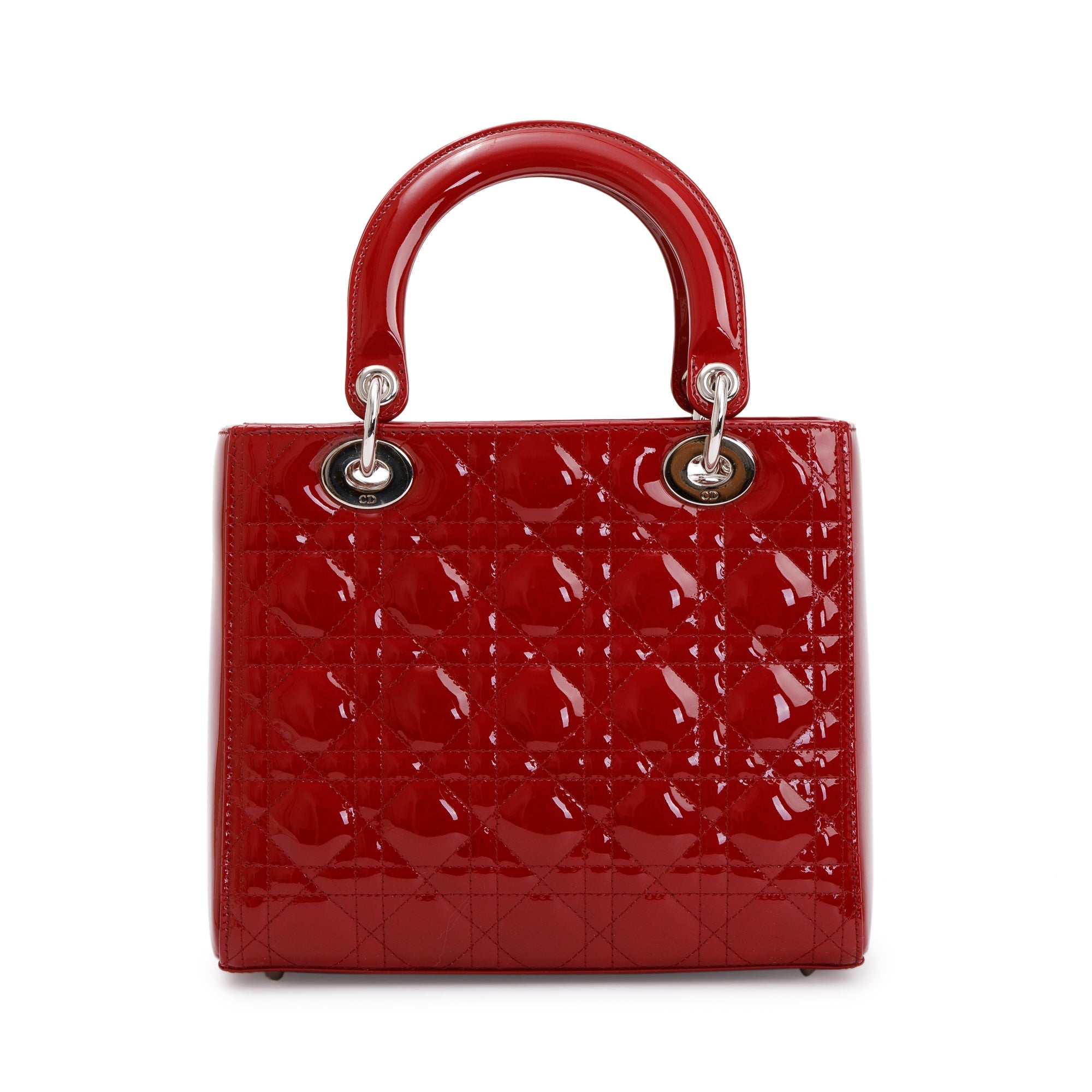 Christian Dior Red Patent Leather Medium Lady Dior Bag w/ Strap