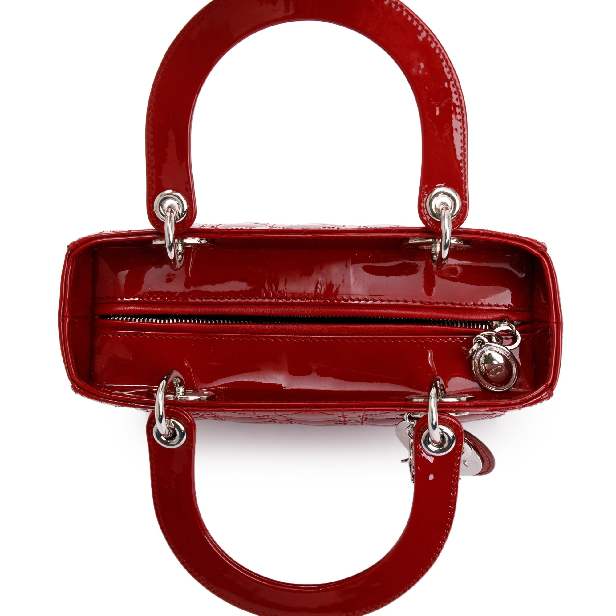 Christian Dior Red Patent Leather Medium Lady Dior Bag w/ Strap