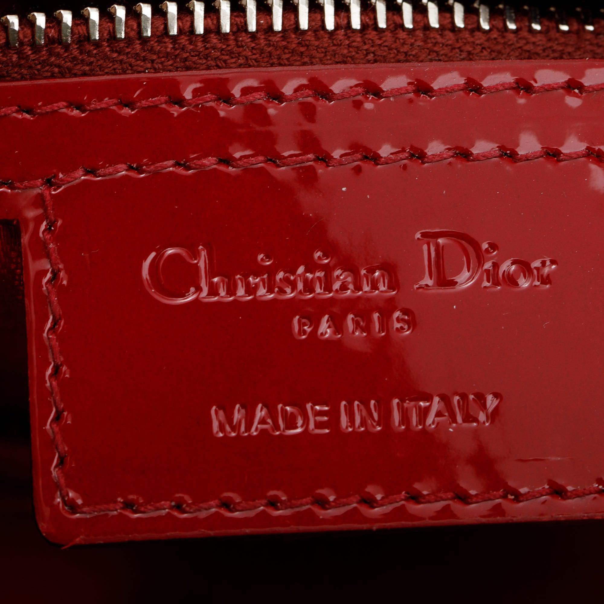 Christian Dior Red Patent Leather Medium Lady Dior Bag w/ Strap