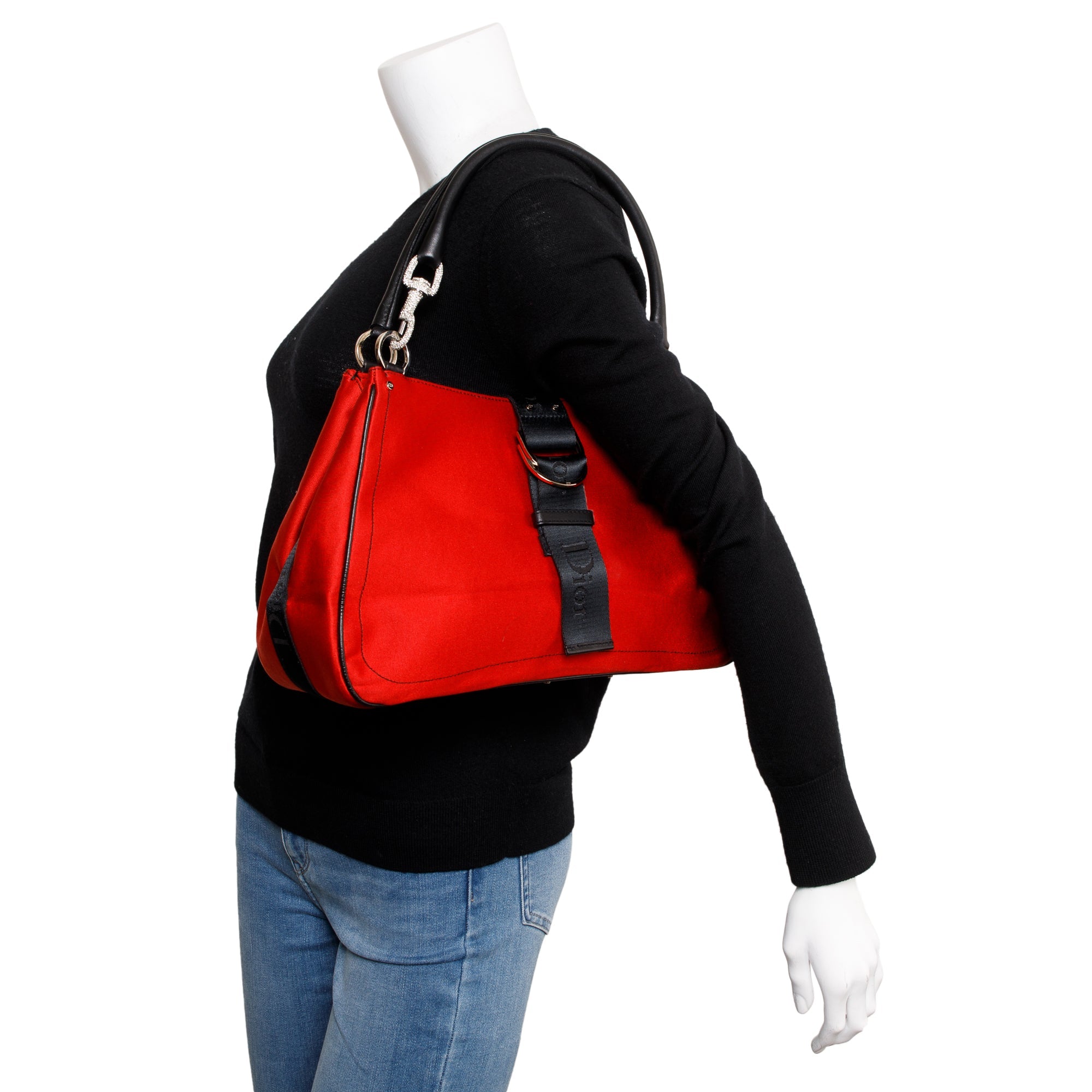 Christian Dior Red Satin Crystal Embellished Hardcore Shoulder Bag w/ Authenticity Card