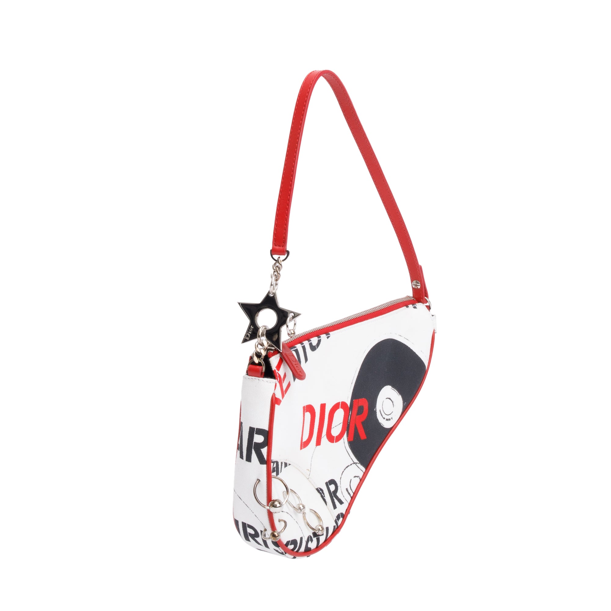 Christian Dior Red/White Printed Canvas Hardcore Mini Saddle Bag