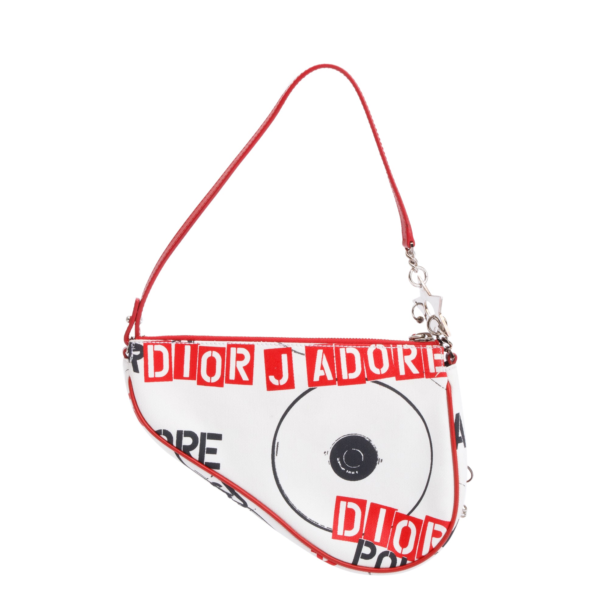 Christian Dior Red/White Printed Canvas Hardcore Mini Saddle Bag