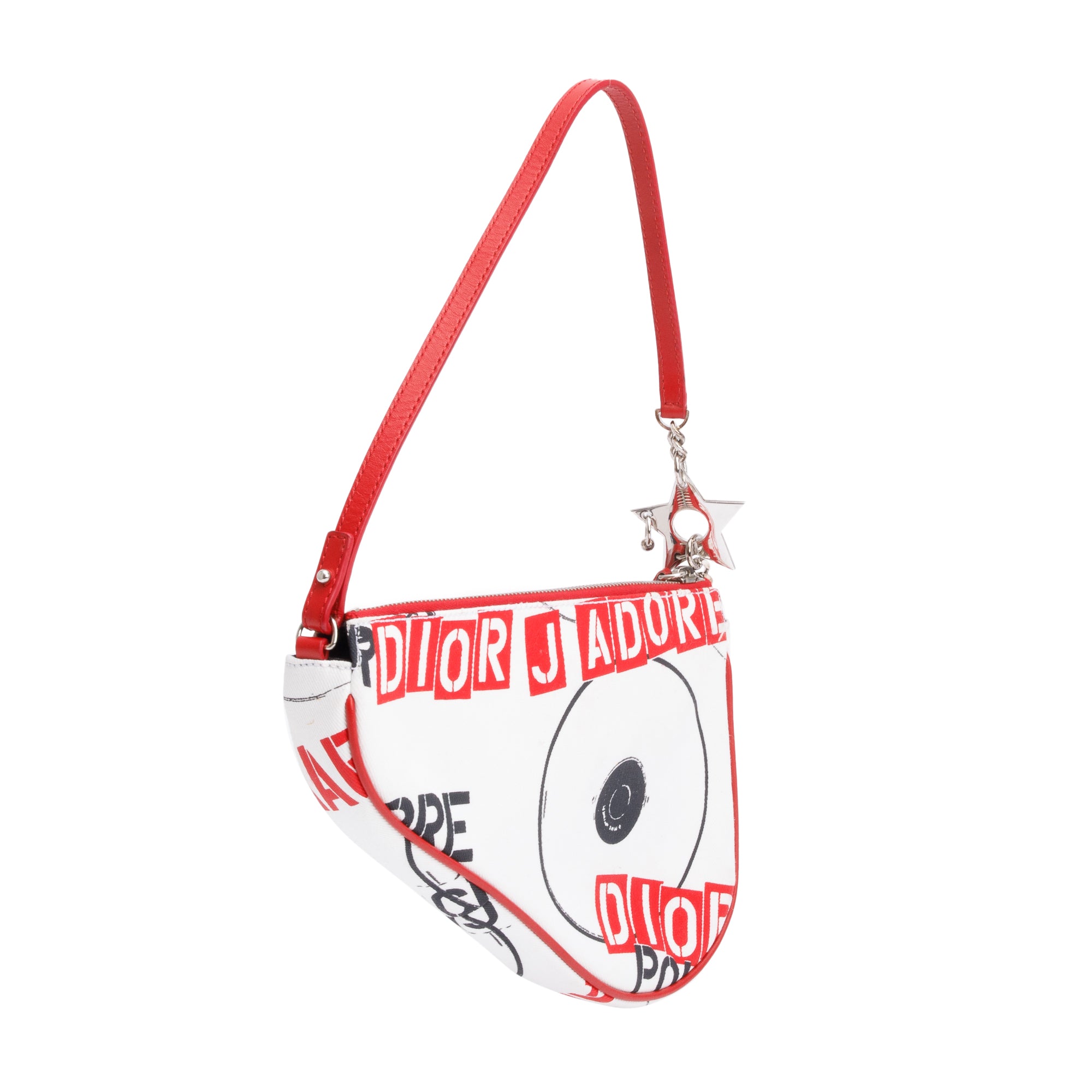 Christian Dior Red/White Printed Canvas Hardcore Mini Saddle Bag