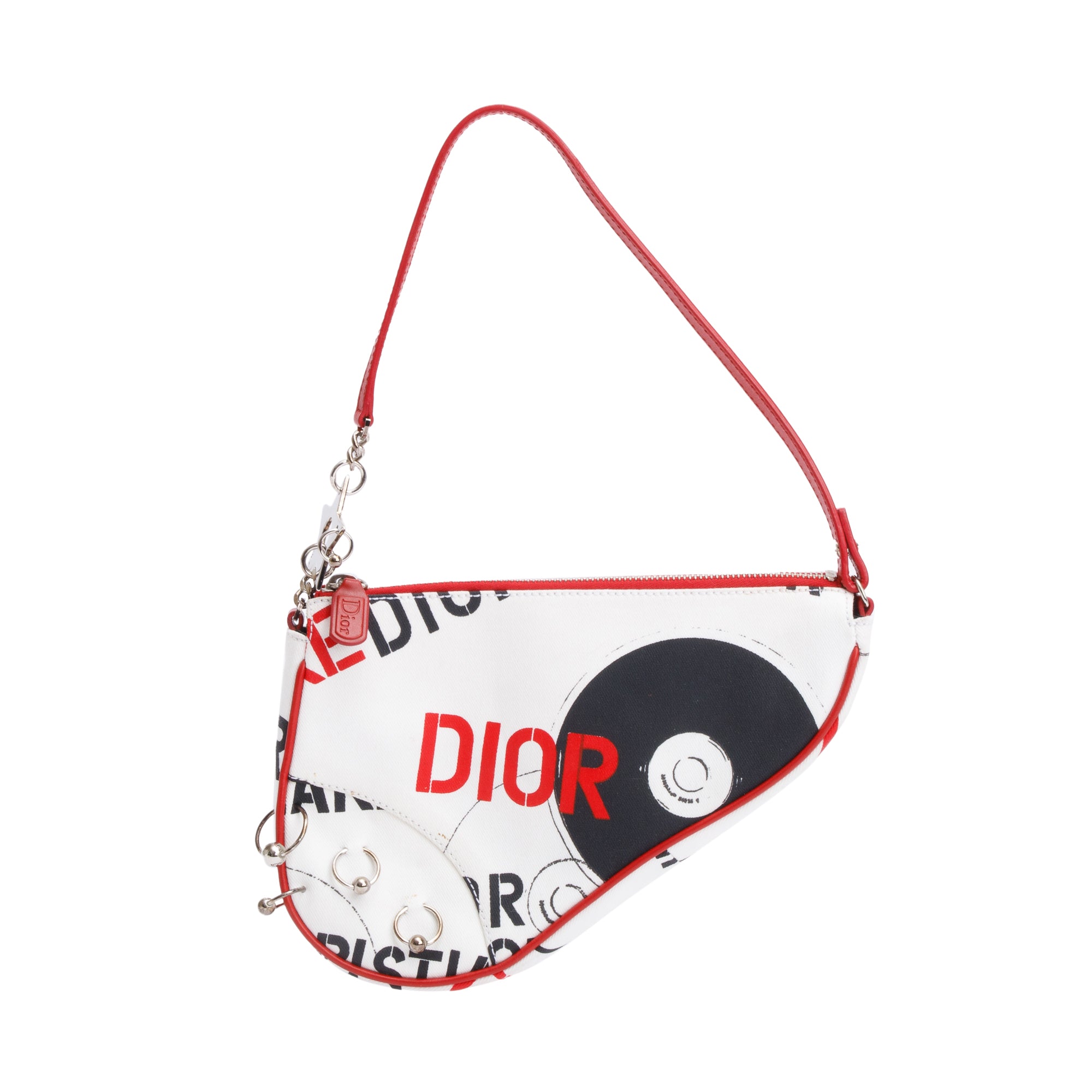 Christian Dior Red/White Printed Canvas Hardcore Mini Saddle Bag