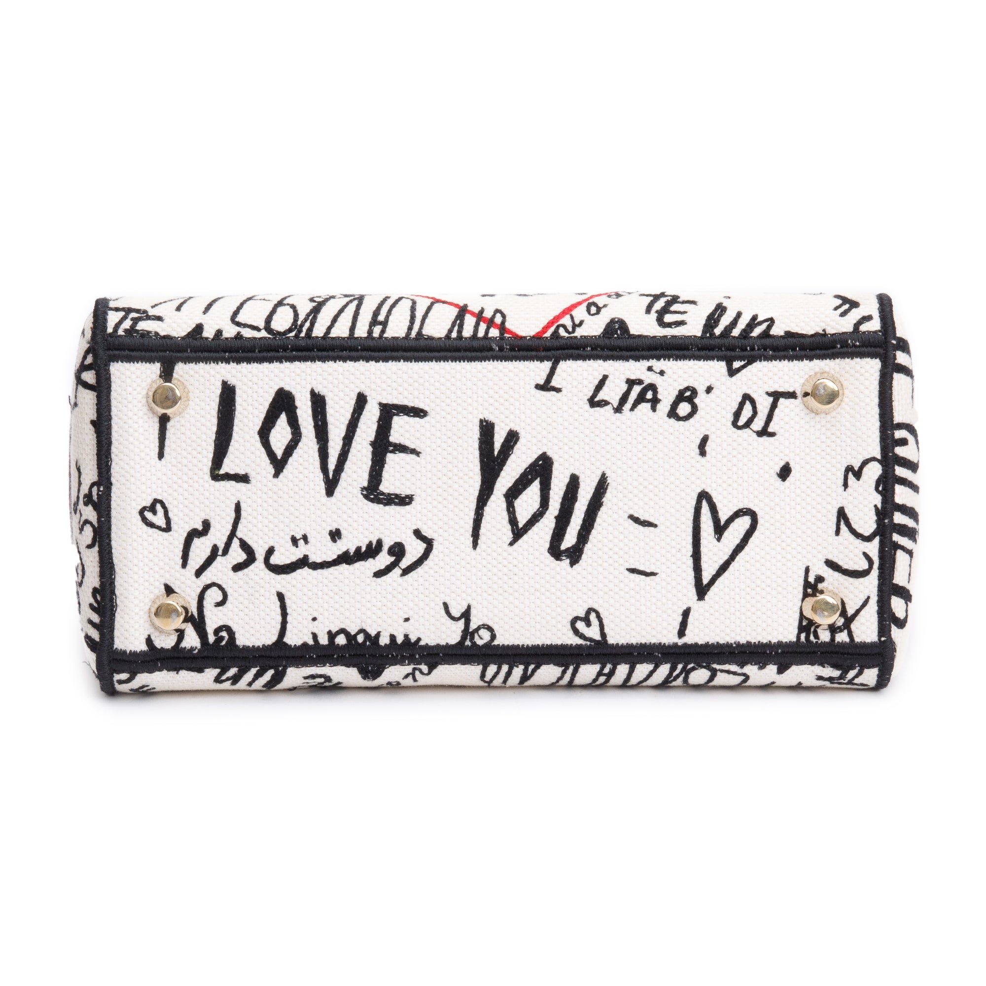 Christian Dior Red/White/Black Canvas Dioramour Graffiti Medium Lady Di-Lite Bag w/ Strap