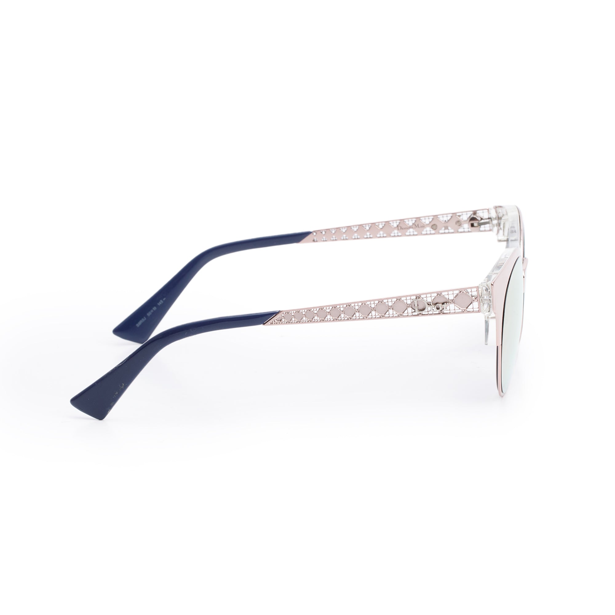 Christian Dior Rose Gold Metal Frame Diorama Mini Round Cat-Eye Sunglasses w/ Case & Card
