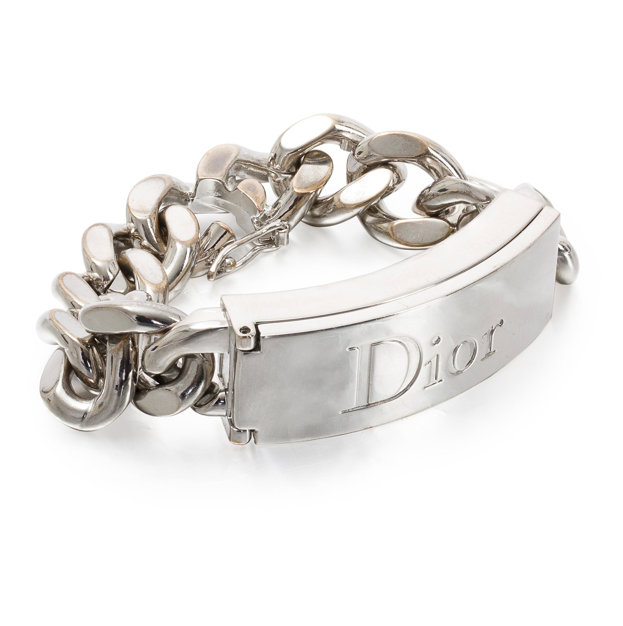 Christian Dior Silver Metal Gorumette Chain Lip Gloss Duo Bracelet w/ Box