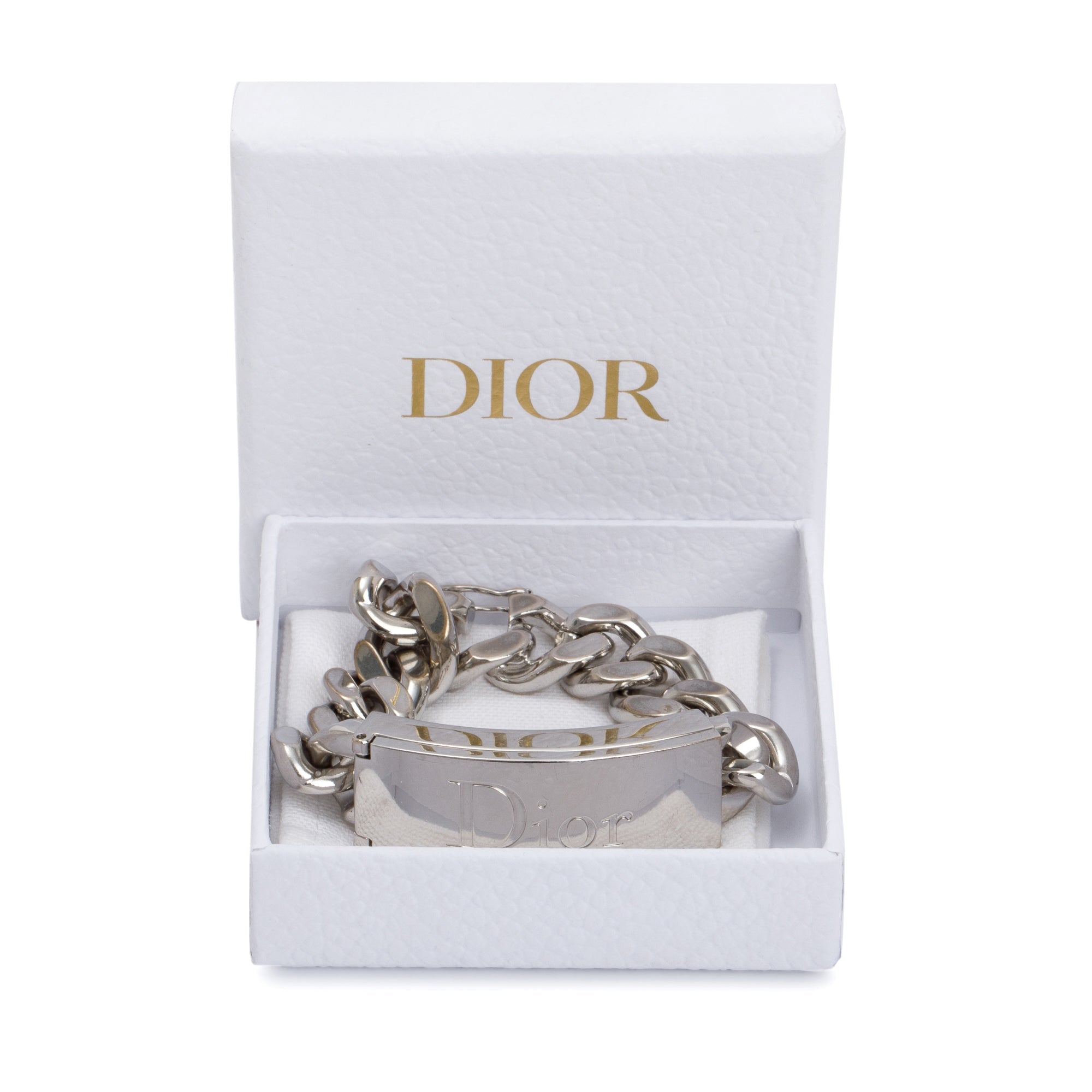 Christian Dior Silver Metal Gorumette Chain Lip Gloss Duo Bracelet w/ Box
