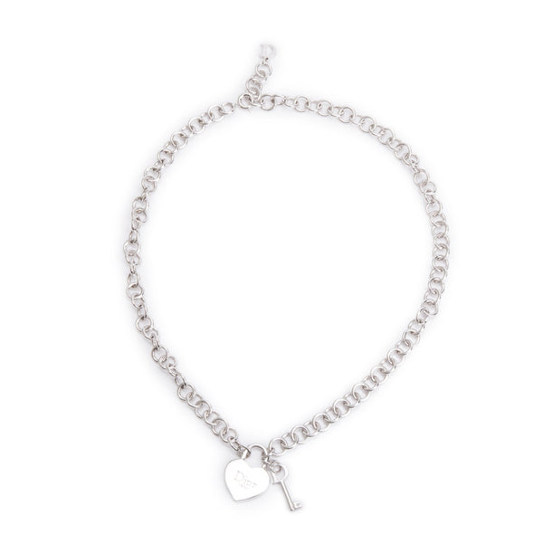 Christian Dior Silver Plated Heart Lock & Key Necklace – OLIVER'S