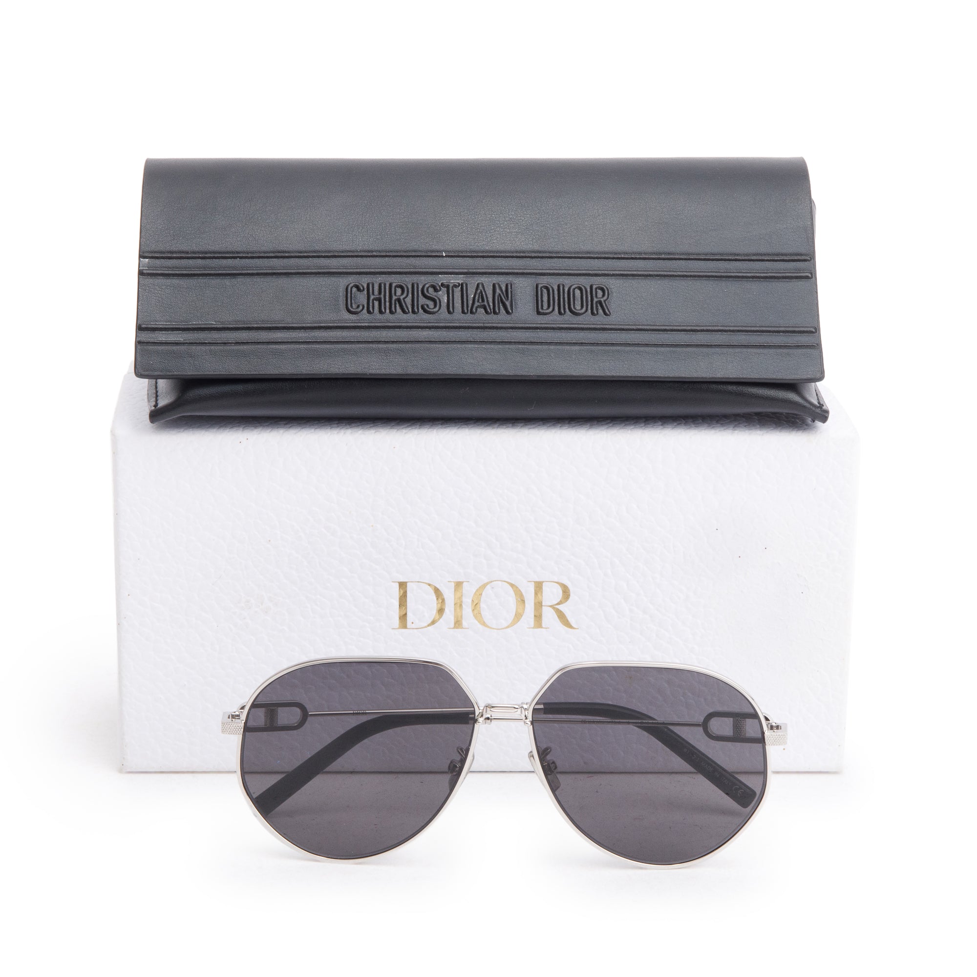 Christian Dior Silver-Tone Metal CD Link A1U Sunglasses w/ Box
