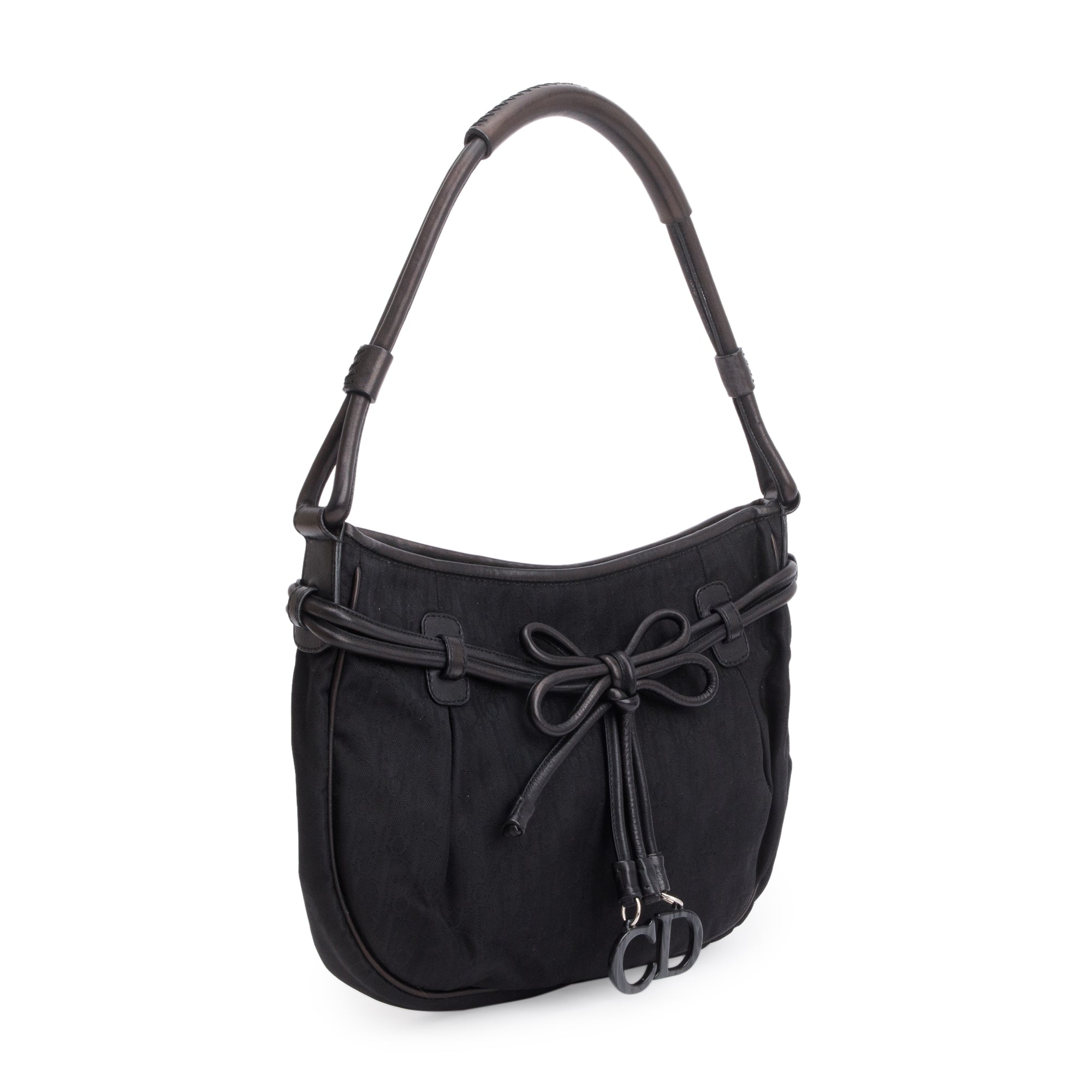 Christian Dior Vintage Black Diorissimo Nylon Bow Charm Bucket Bag