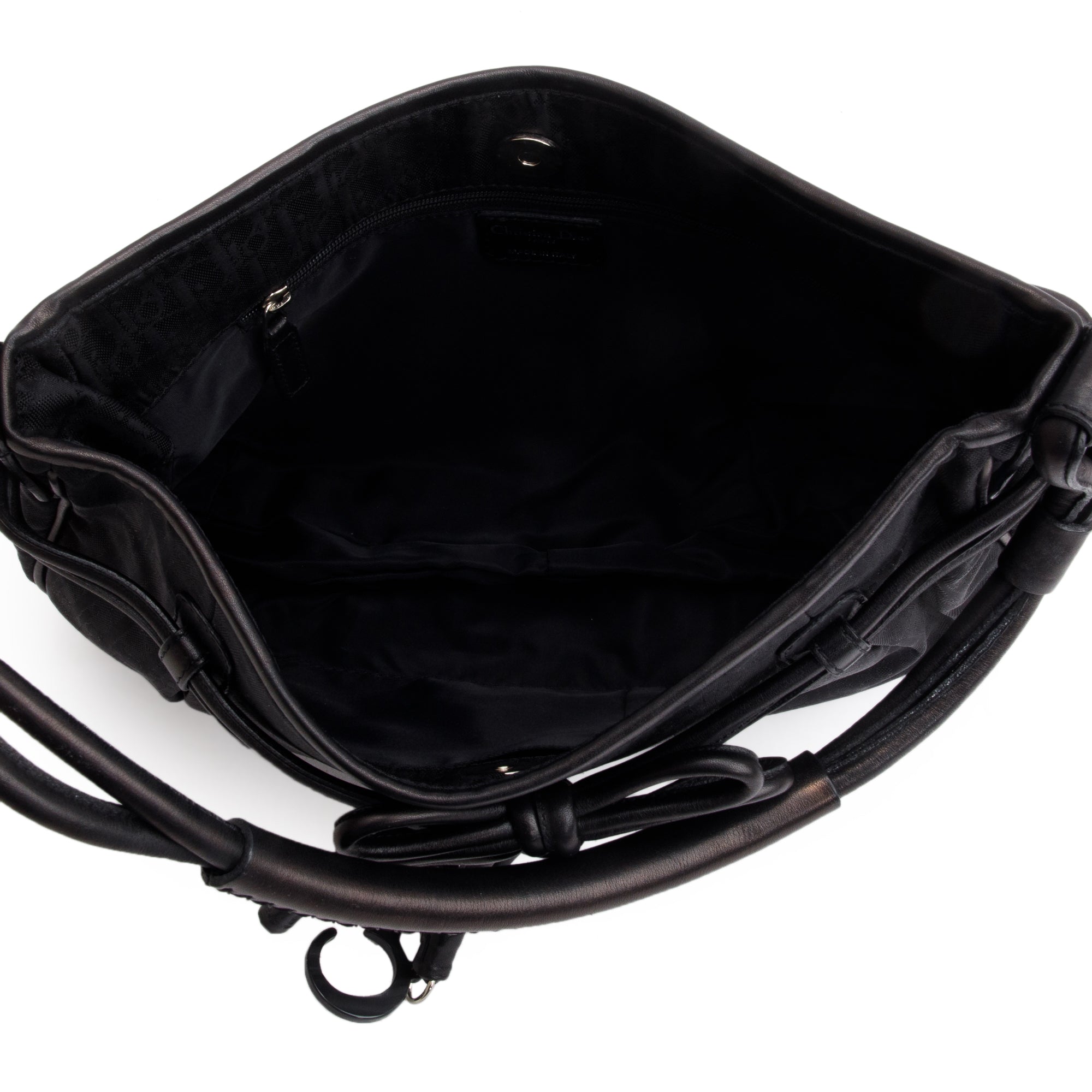 Christian Dior Vintage Black Diorissimo Nylon Bow Charm Bucket Bag