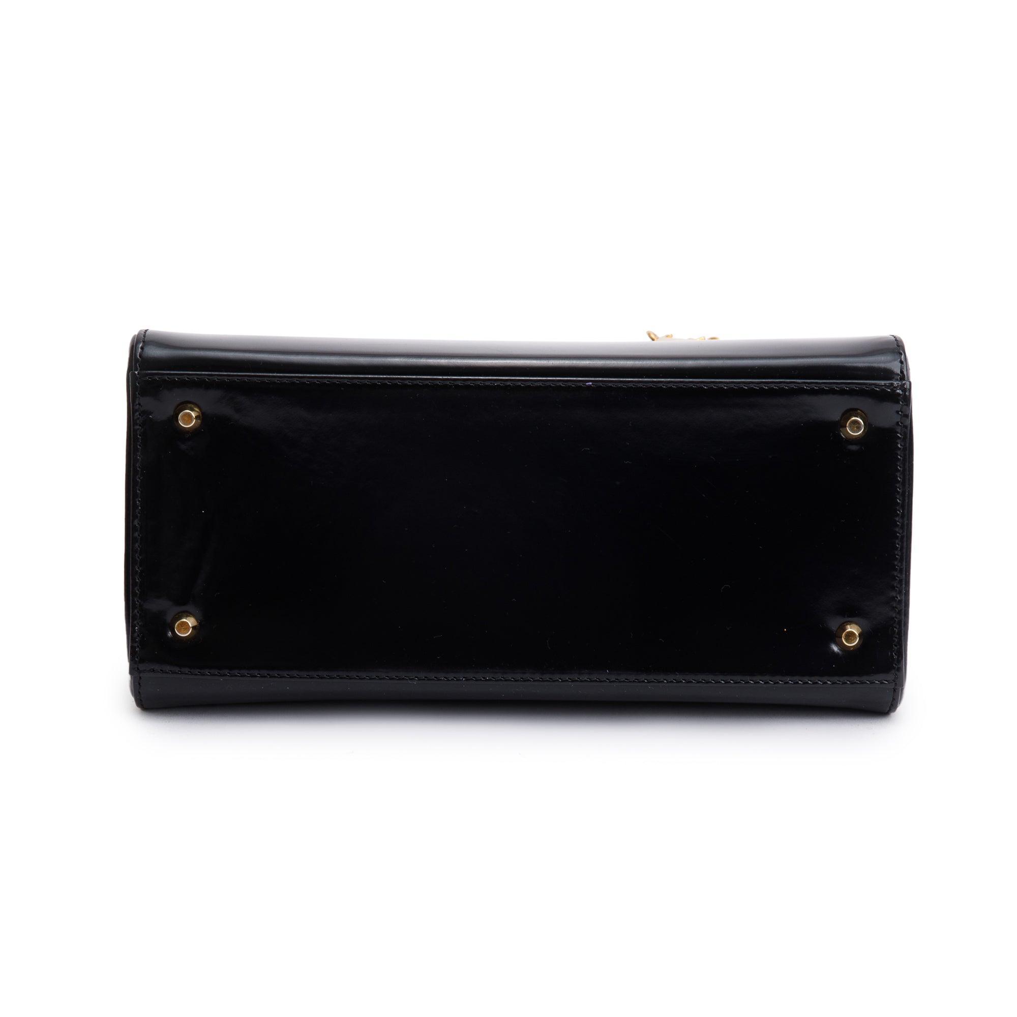 Christian Dior Vintage Black Patent Leather Medium Lady Dior Bag w/ Strap