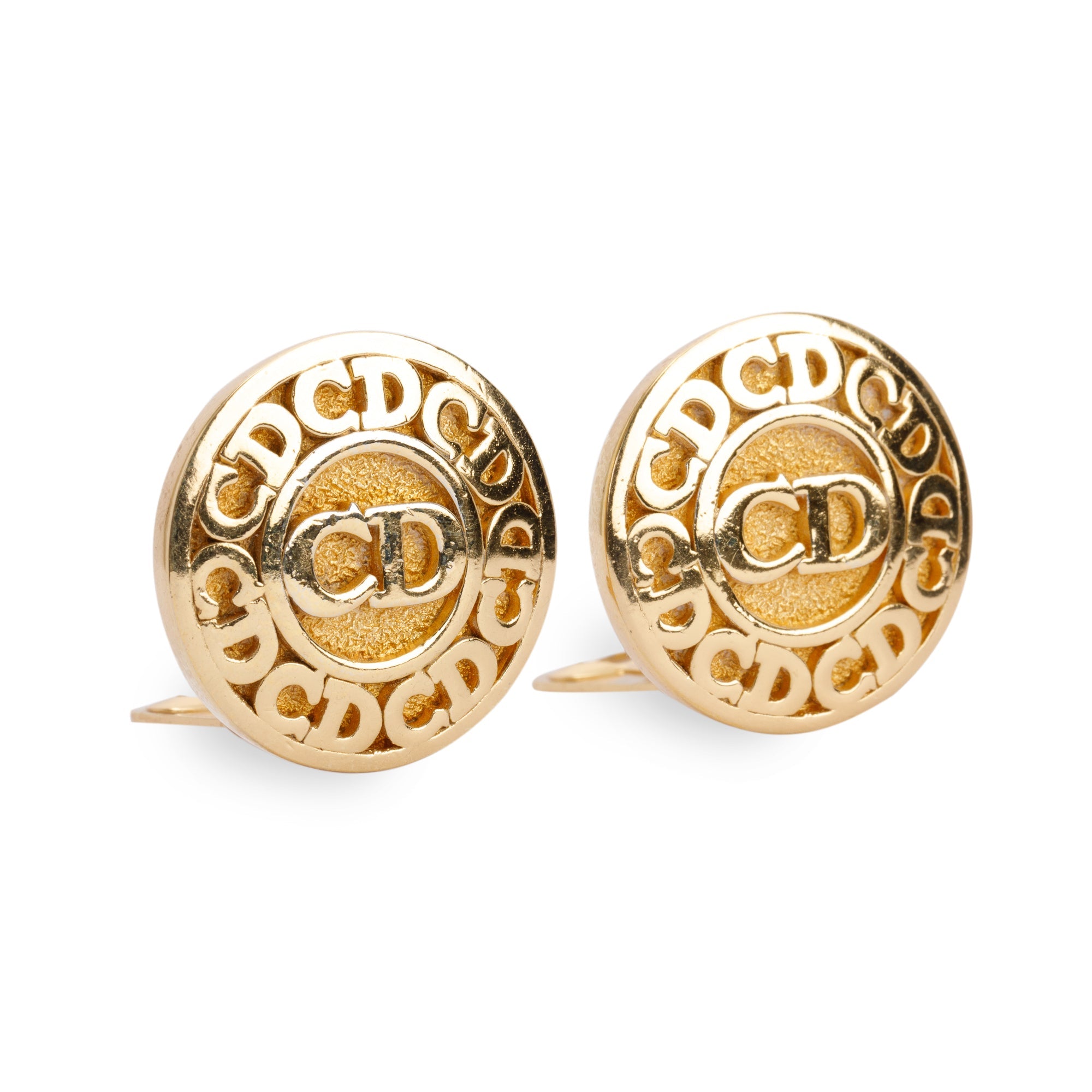 Christian Dior Vintage CD Logo Round Clip-On Earrings