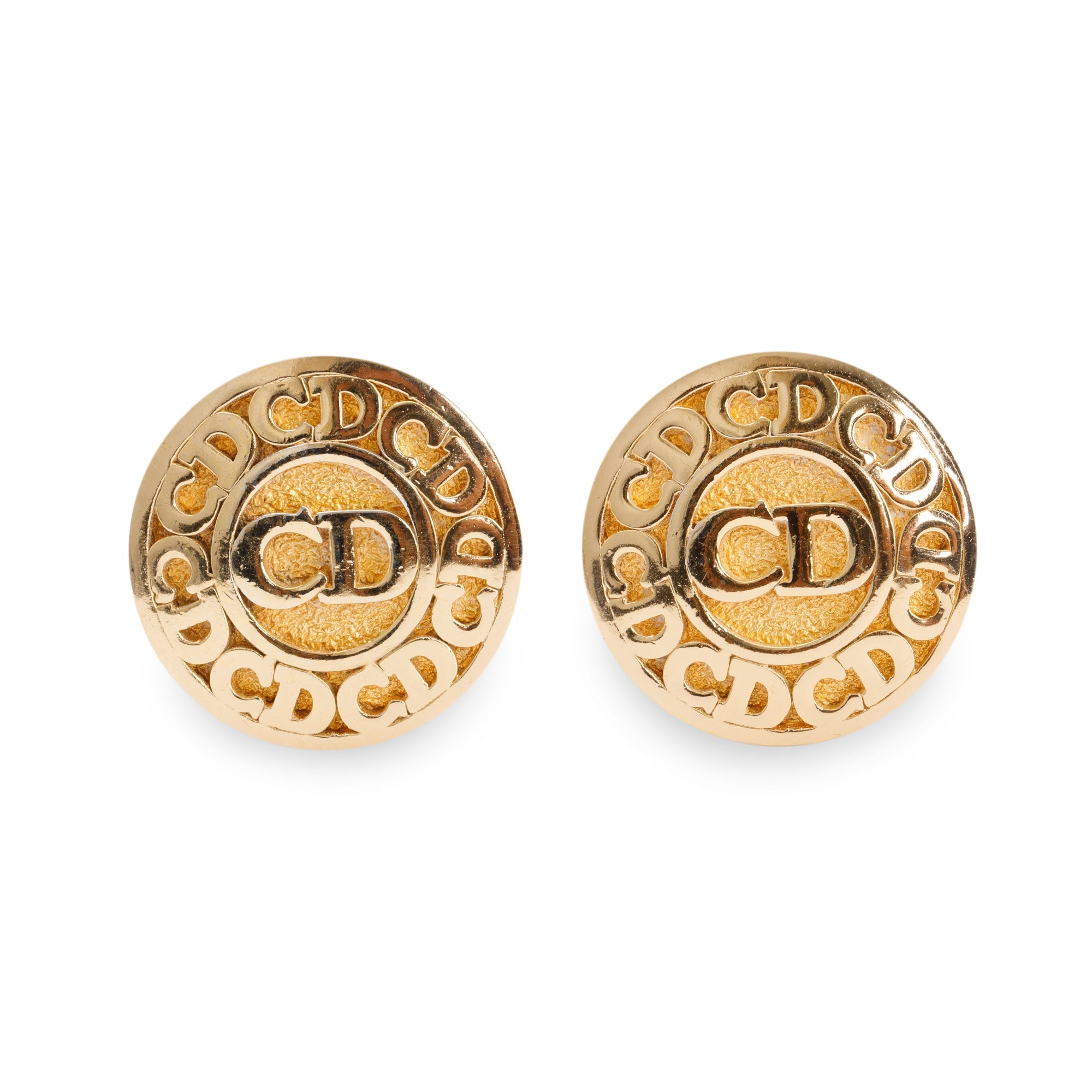 Christian Dior Vintage CD Logo Round Clip-On Earrings