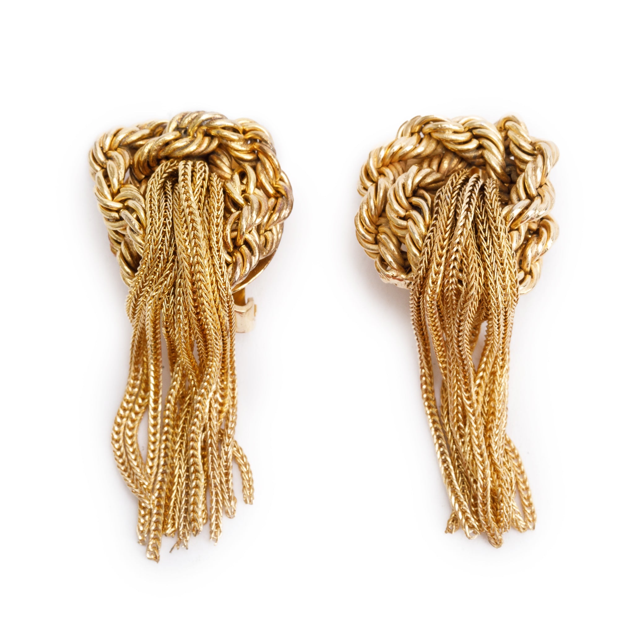Christian Dior Vintage Gold Plated Clip-On Tassel Drop Earrings