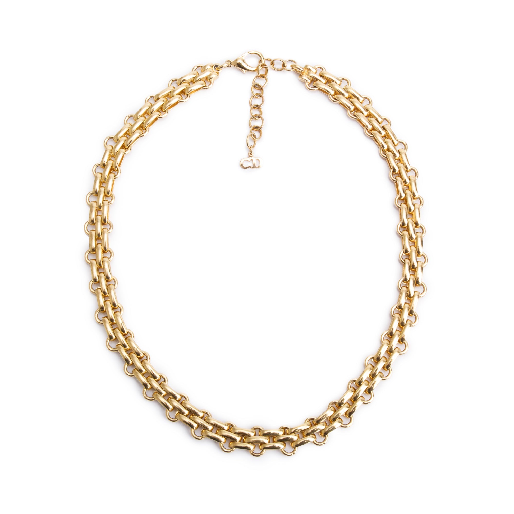 Christian Dior Vintage Gold Plated Double Chain Link Collar Necklace