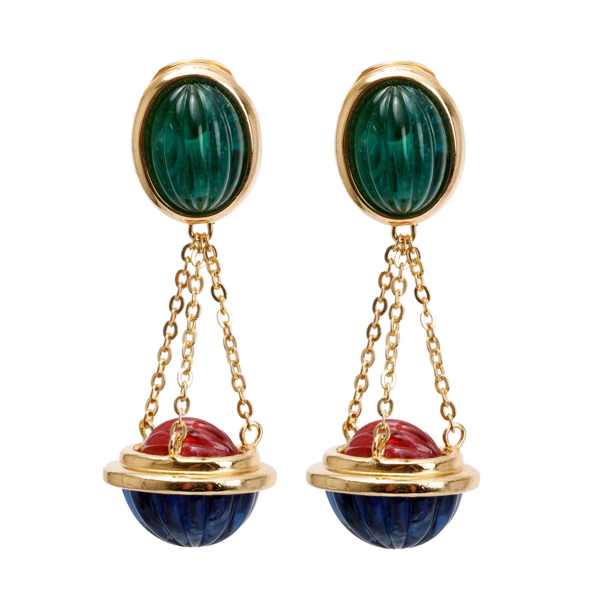 Christian Dior Vintage Gold Plated Gripoix Clip-On Drop Earrings
