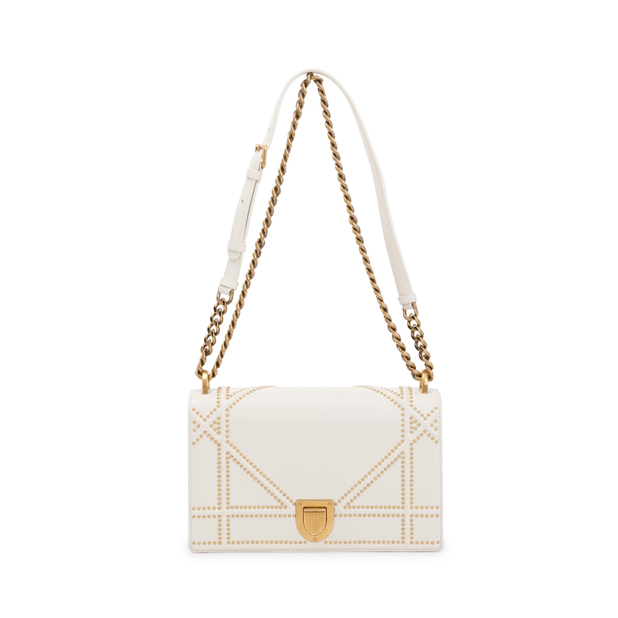 Christian Dior White Calfskin Leather Medium Studded Diorama Flap Bag