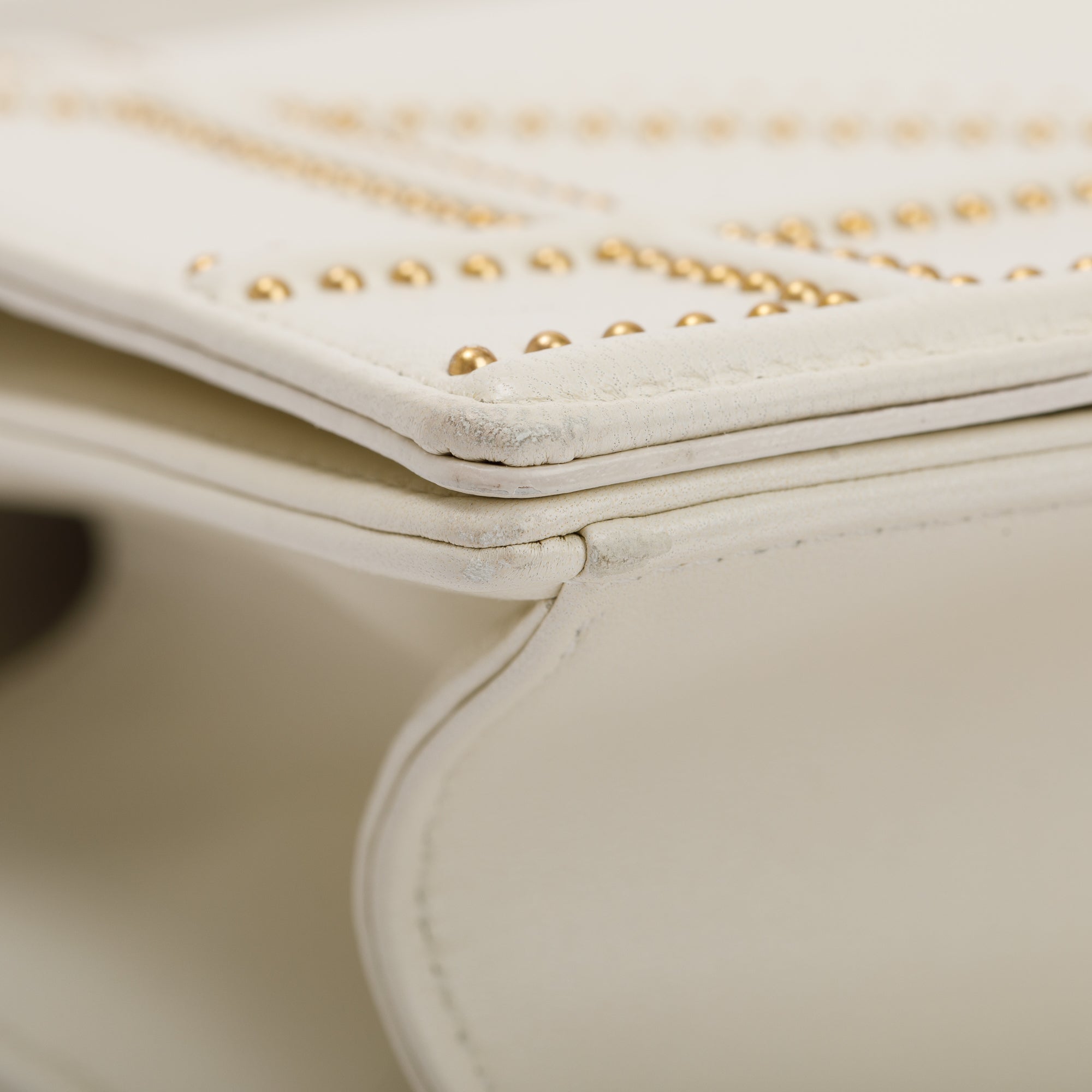 Christian Dior White Calfskin Leather Medium Studded Diorama Flap Bag