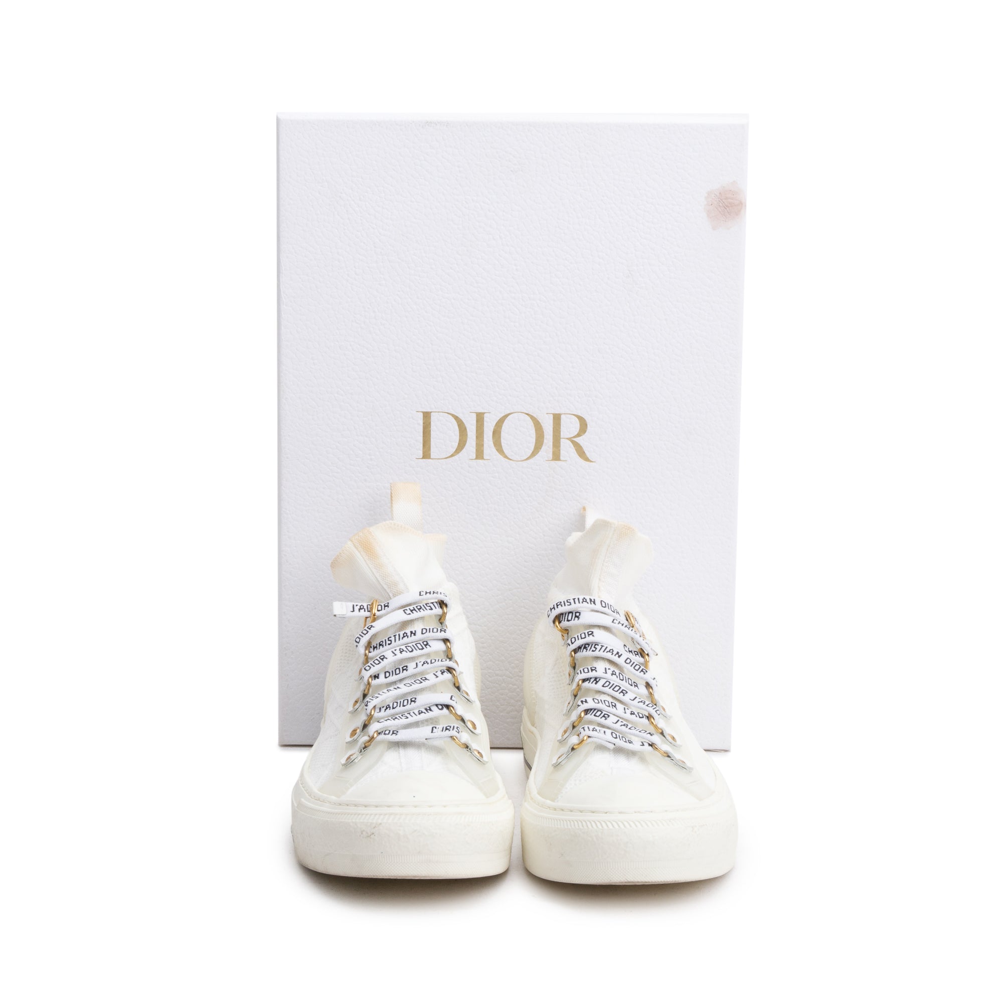 Christian Dior White Cannage Cotton Knit Canvas Rubber Walk'N'Dior High Top Sneakers, Size 39 w/ Box