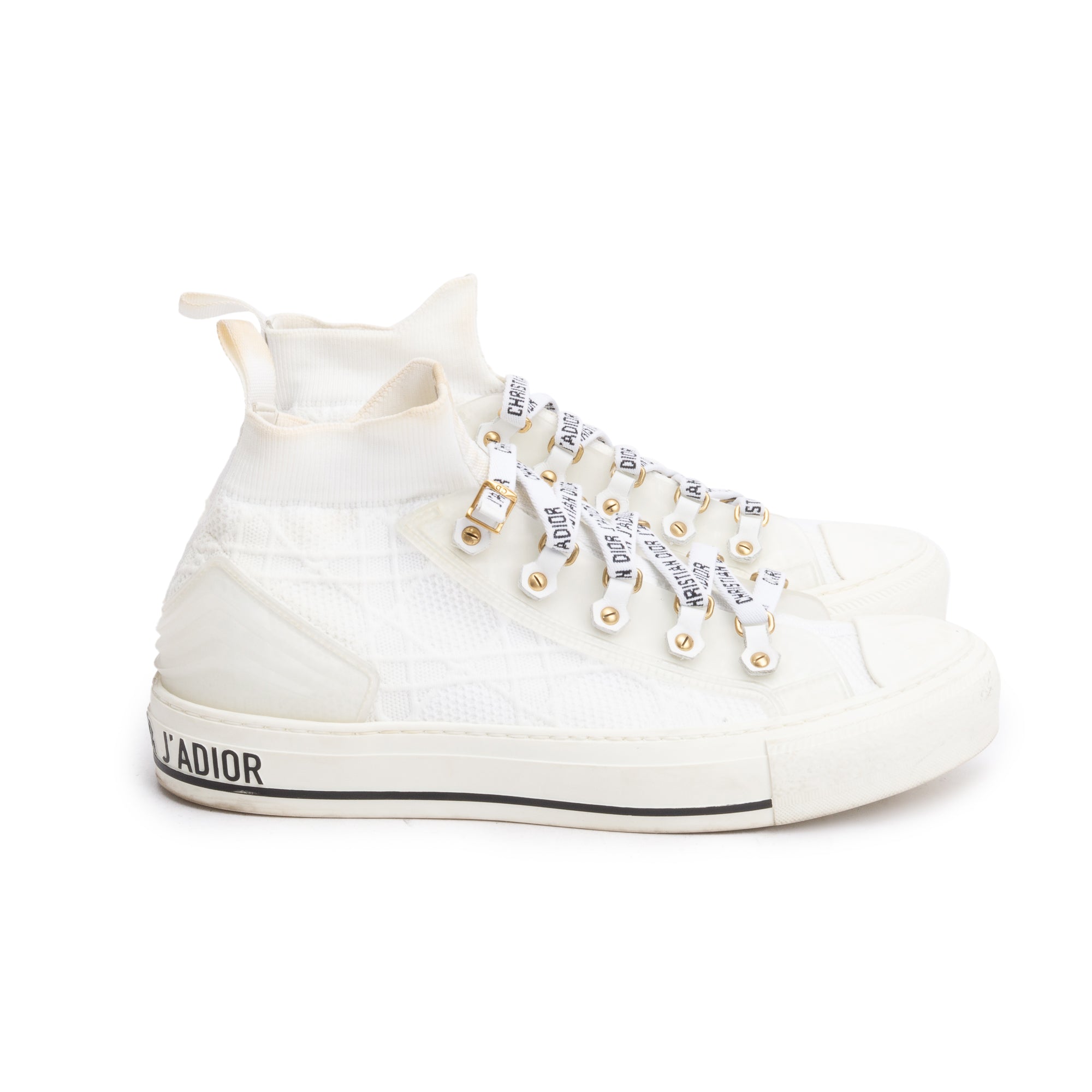 Christian Dior White Cannage Cotton Knit Canvas Rubber Walk'N'Dior High Top Sneakers, Size 39 w/ Box