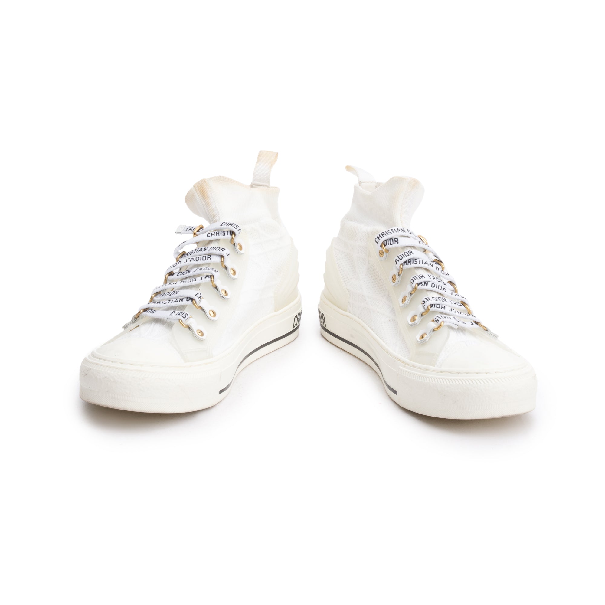 Christian Dior White Cannage Cotton Knit Canvas Rubber Walk'N'Dior High Top Sneakers, Size 39 w/ Box