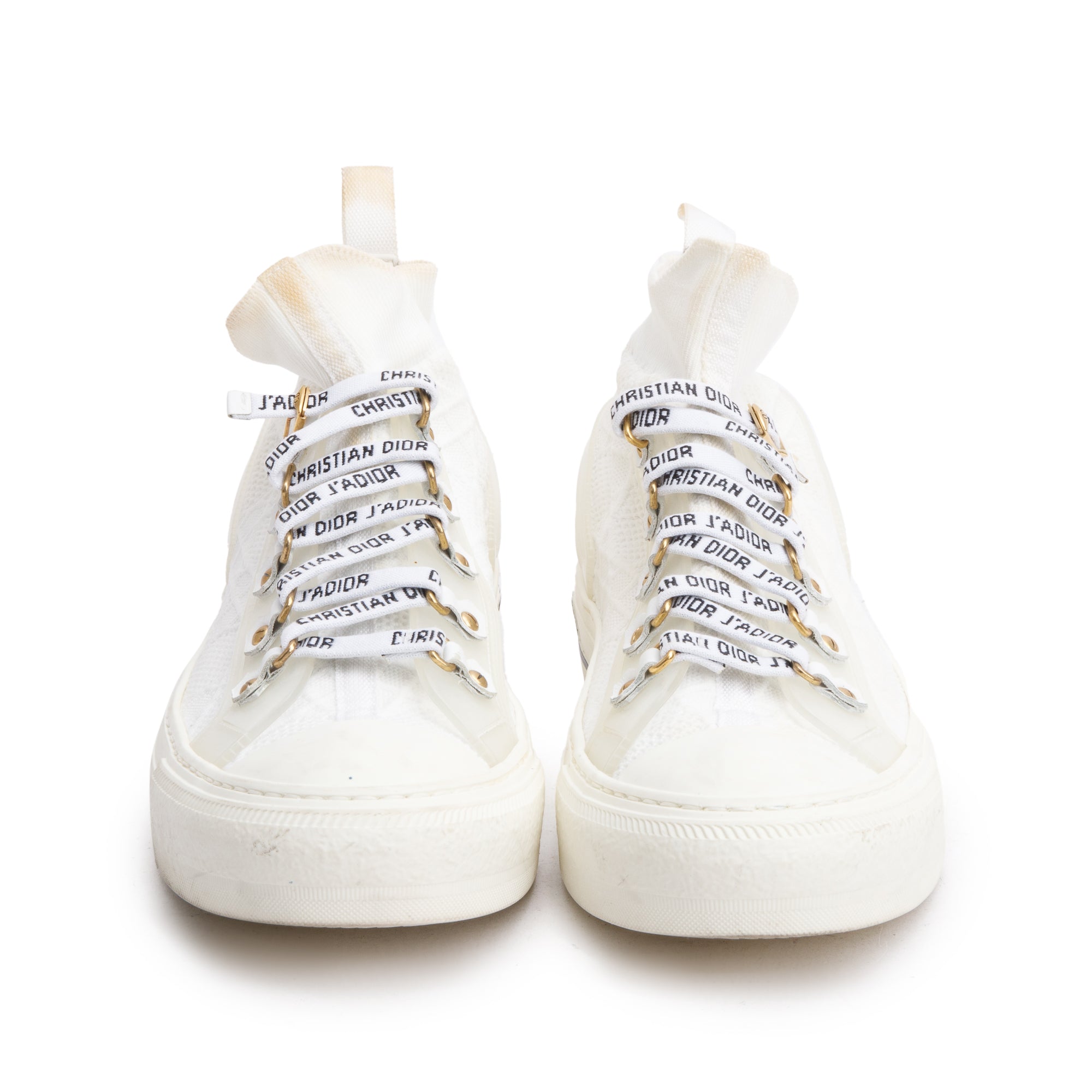 Christian Dior White Cannage Cotton Knit Canvas Rubber Walk'N'Dior High Top Sneakers, Size 39 w/ Box