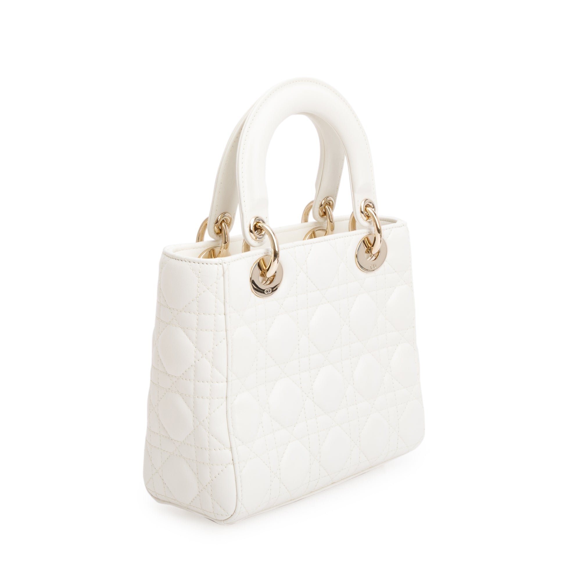 Christian Dior White Cannage Leather Small Lady Dior Bag w/ Strap