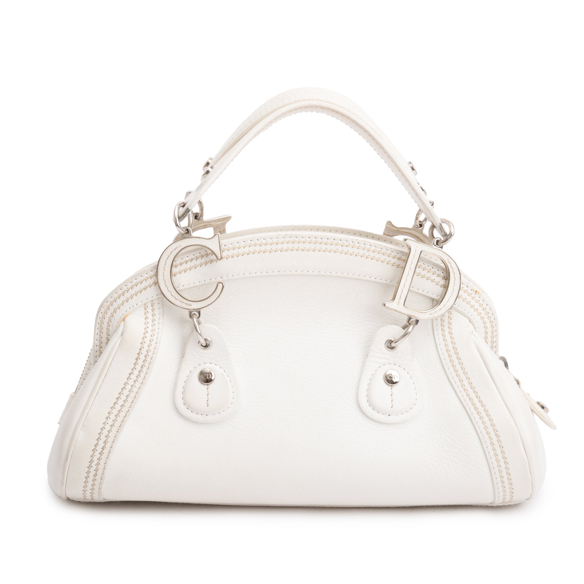 Christian Dior White Embroidered Calfskin Leather Small Detective Bag w/ Authenticity Card