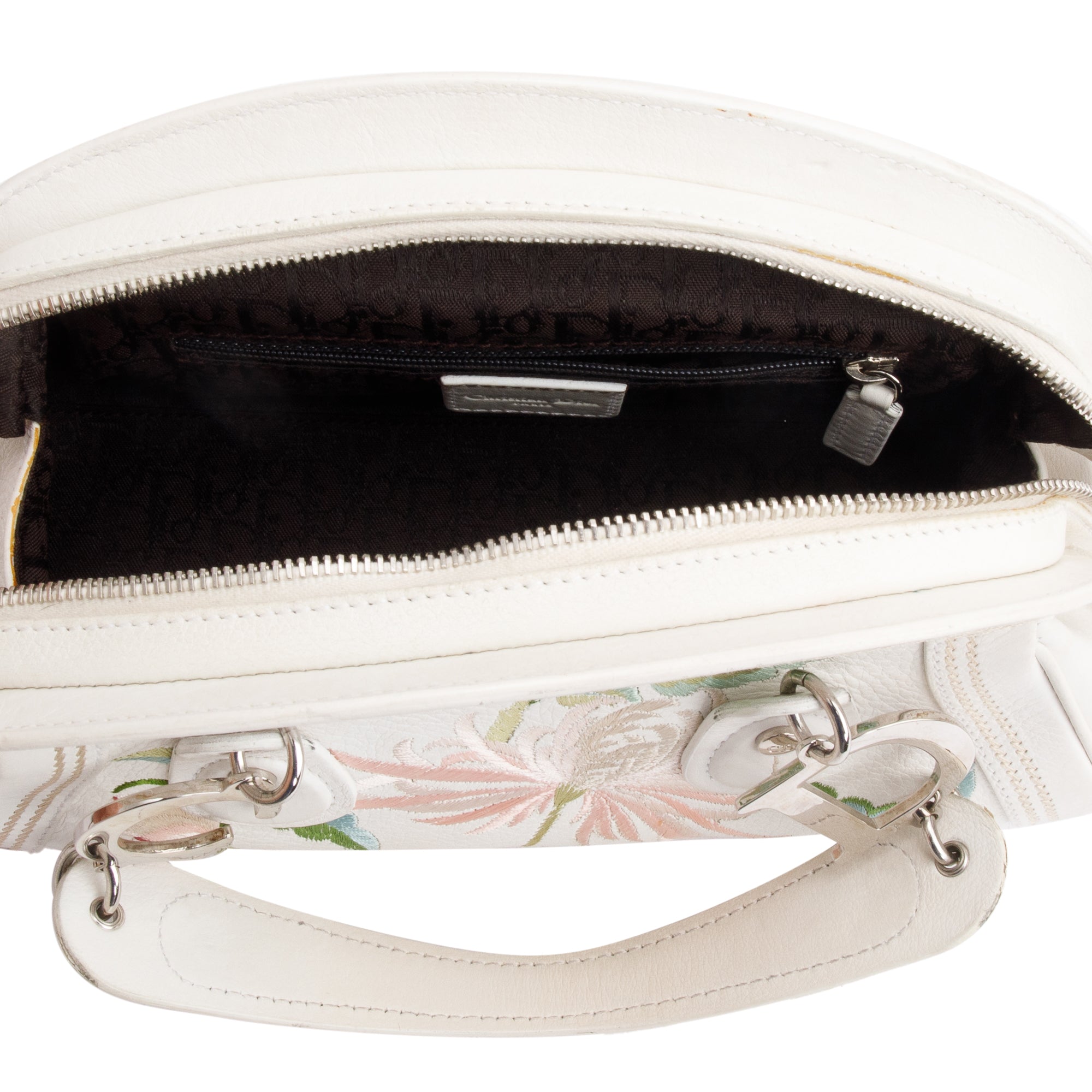 Christian Dior White Embroidered Calfskin Leather Small Detective Bag w/ Authenticity Card