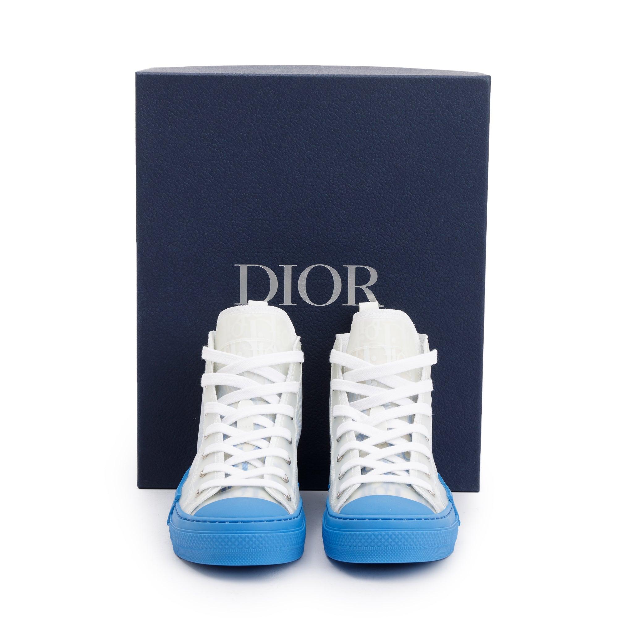 Christian Dior White/Blue Oblique Canvas B23 High-Top Sneakers, Size 38 w/ Box
